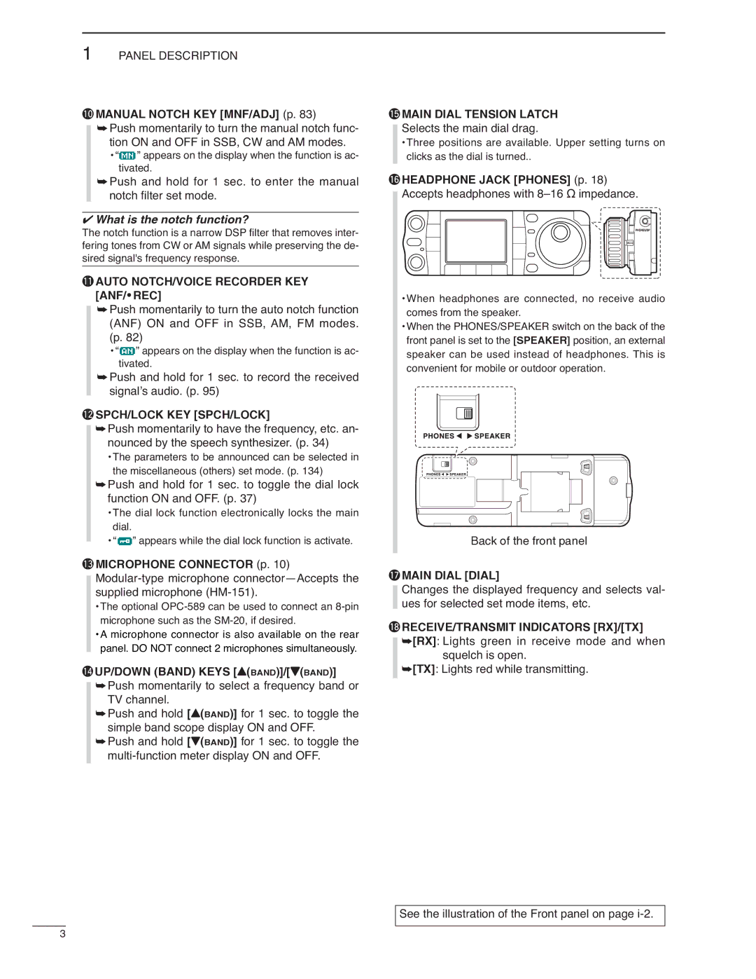 Icom IC-7000 1AUTO NOTCH/VOICE Recorder KEY ANF/ REC, 2SPCH/LOCK KEY SPCH/LOCK, 4UP/DOWN Band Keys YBAND/ZBAND 