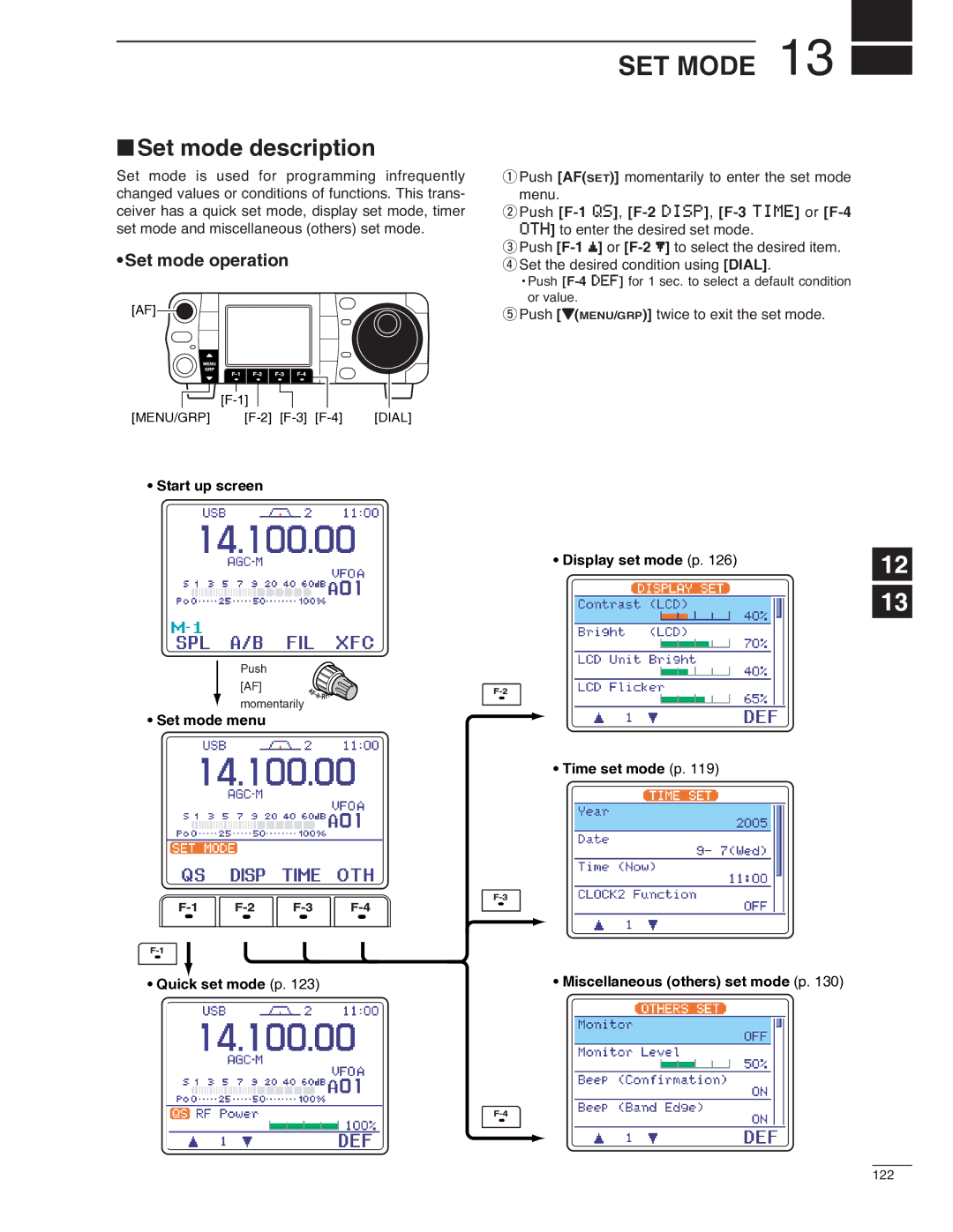 Icom IC-7000 instruction manual SET Mode, Set mode description 