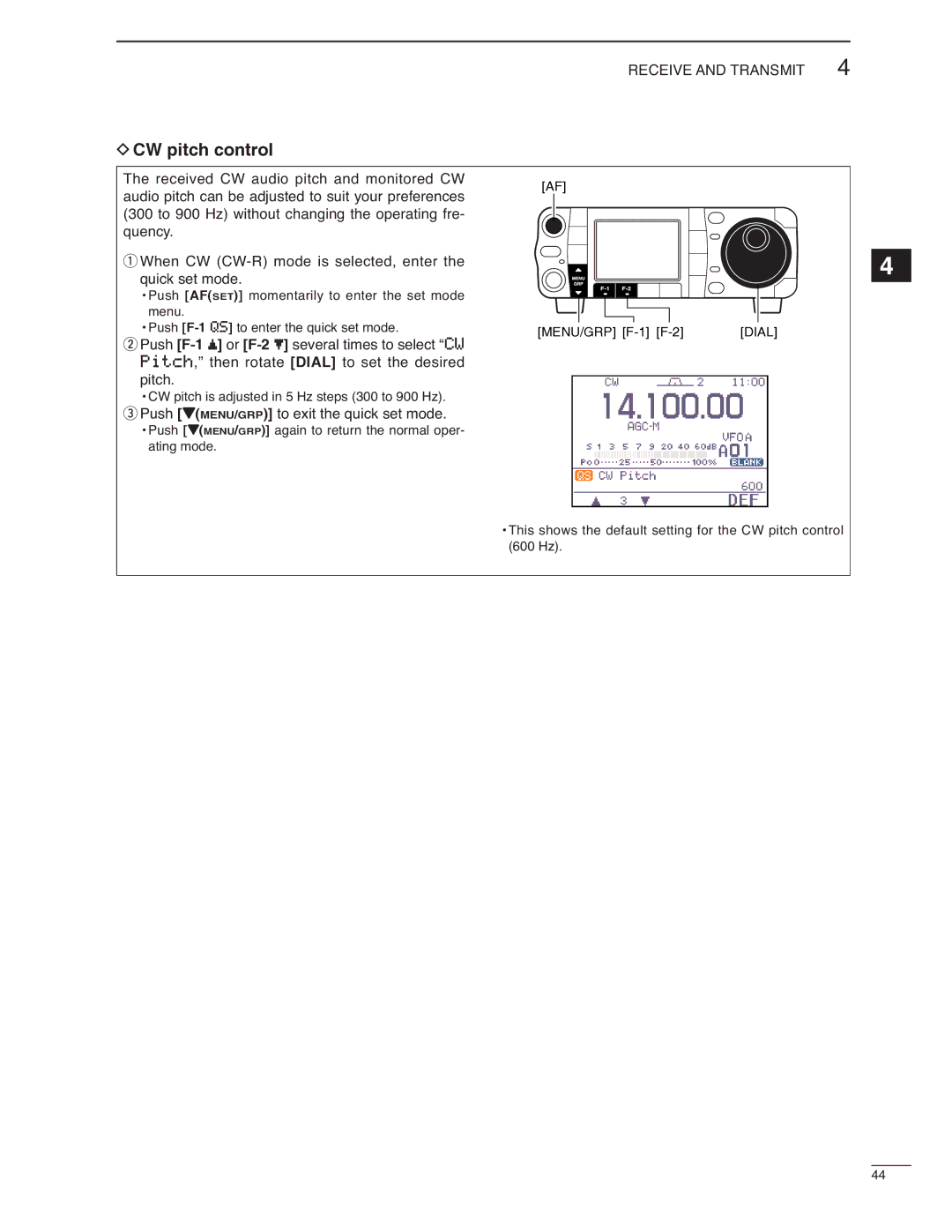 Icom IC-7000 instruction manual CW pitch control 