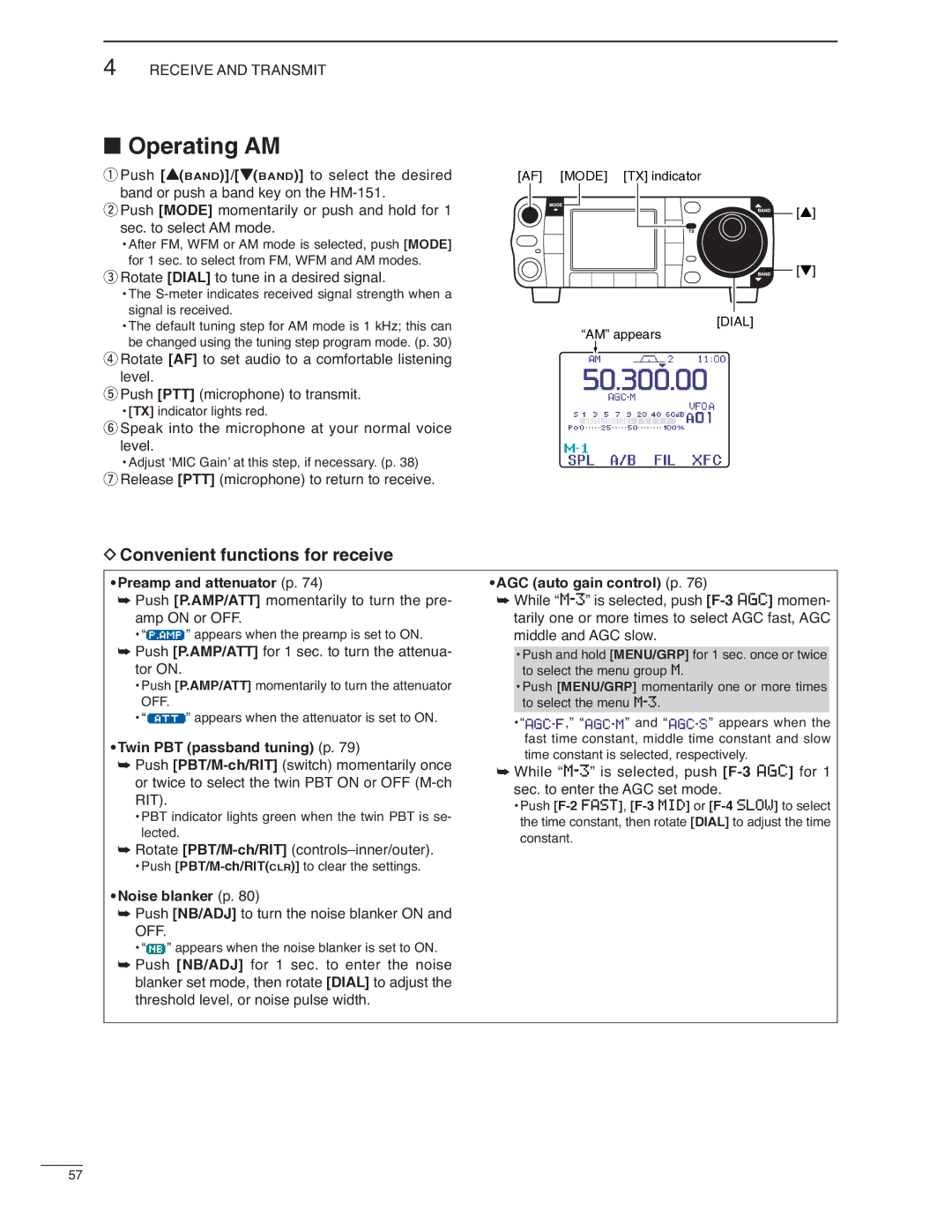 Icom IC-7000 instruction manual Operating AM 