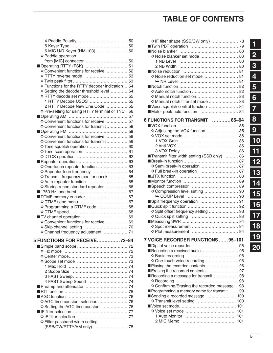 Icom IC-7000 instruction manual Hz tone burst ………………………………, SSB/CW/RTTY/AM only ……………………, NR Level …………………………………… 