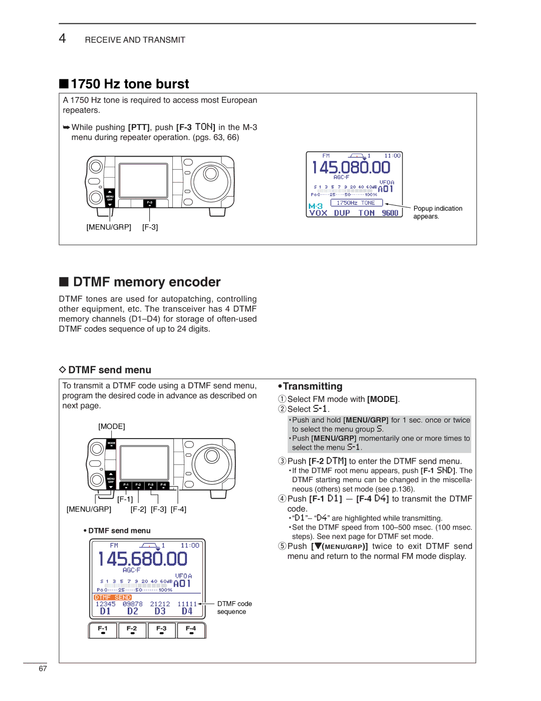 Icom IC-7000 instruction manual Dtmf memory encoder, Dtmf send menu 