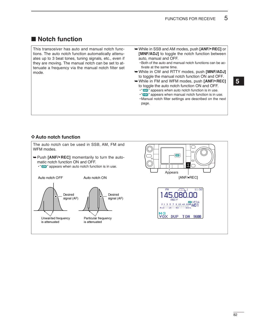 Icom IC-7000 instruction manual Notch function, Auto notch function, This transceiver has auto and manual notch func 