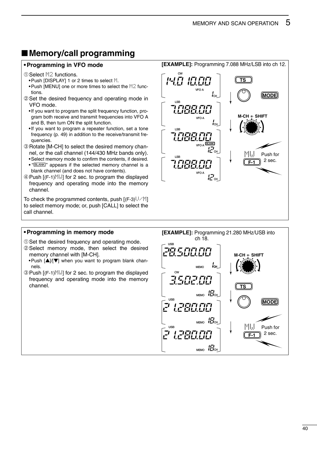 Icom I706MKTMG, IC-706MKIIG instruction manual Memory/call programming, Programming in VFO mode, Programming in memory mode 