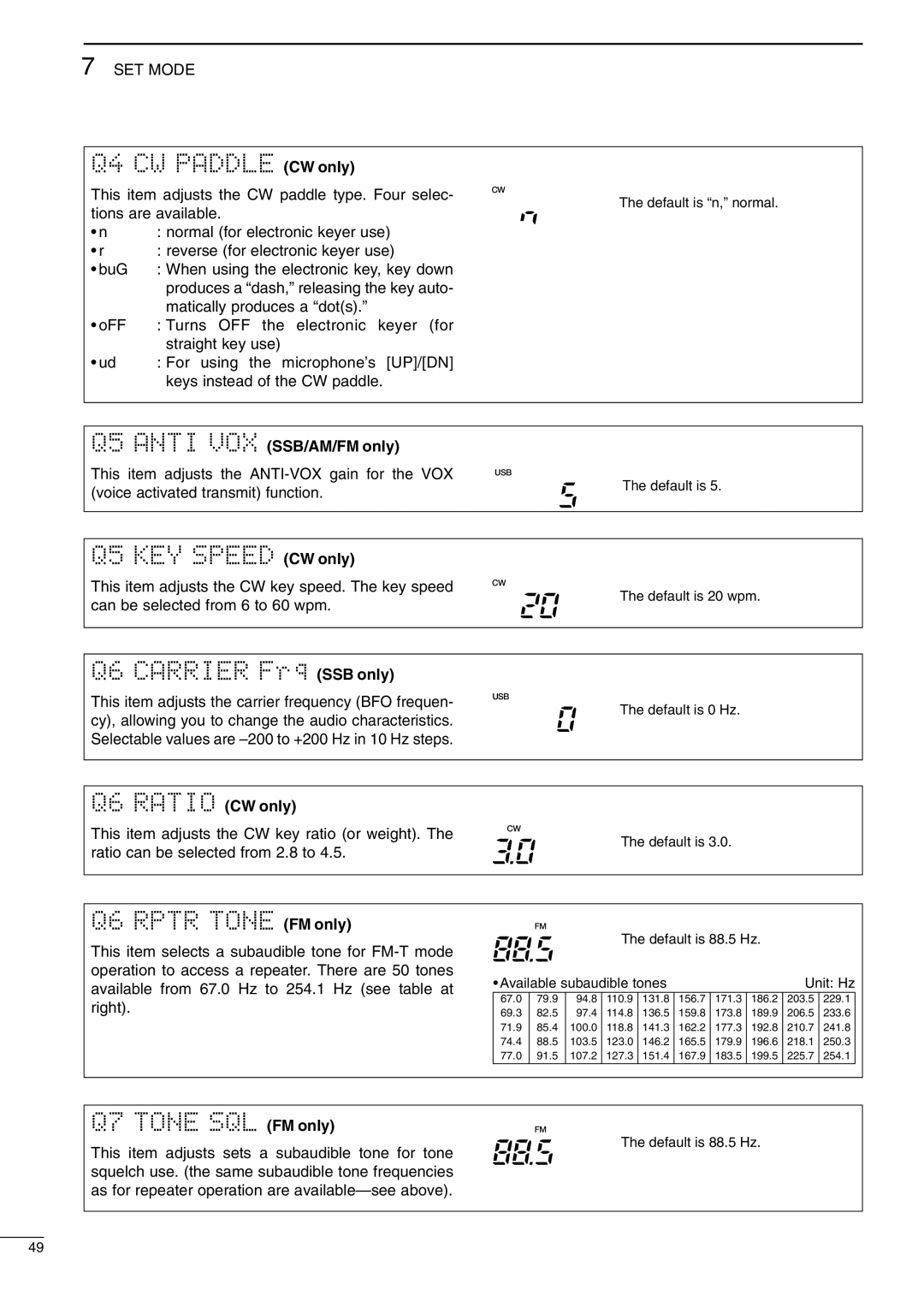 Icom IC-706MKIIG, I706MKTMG instruction manual Q5 Anti VOX SSB/AM/FM only 