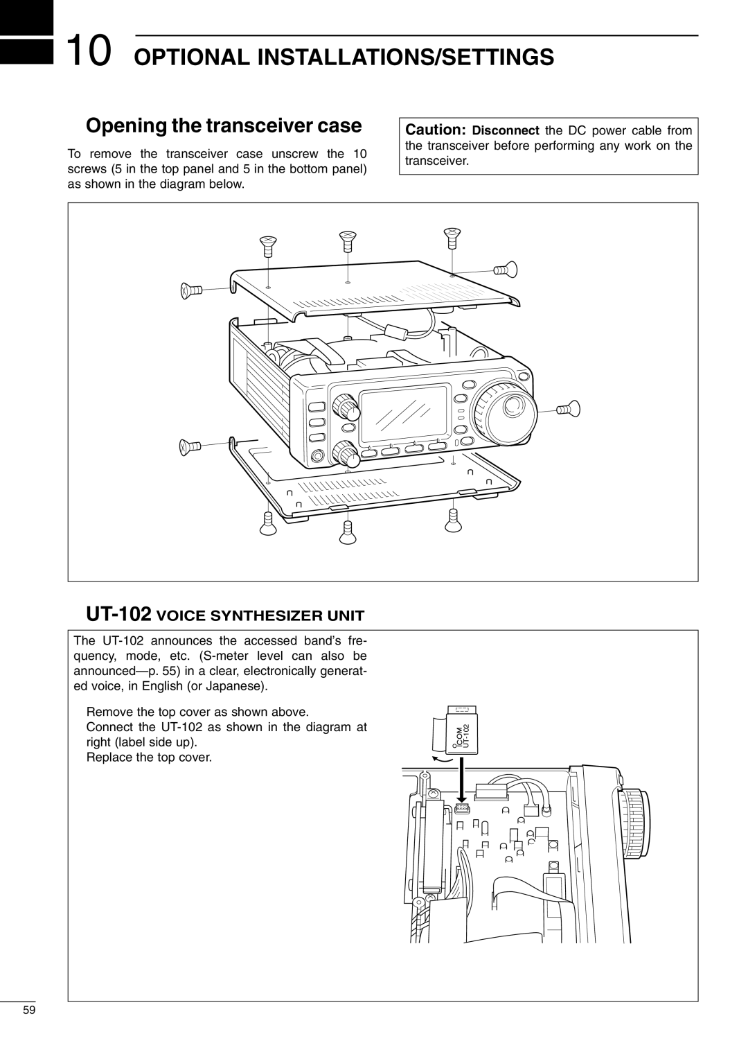 Icom IC-706MKIIG, I706MKTMG instruction manual Optional INSTALLATIONS/SETTINGS, Opening the transceiver case 