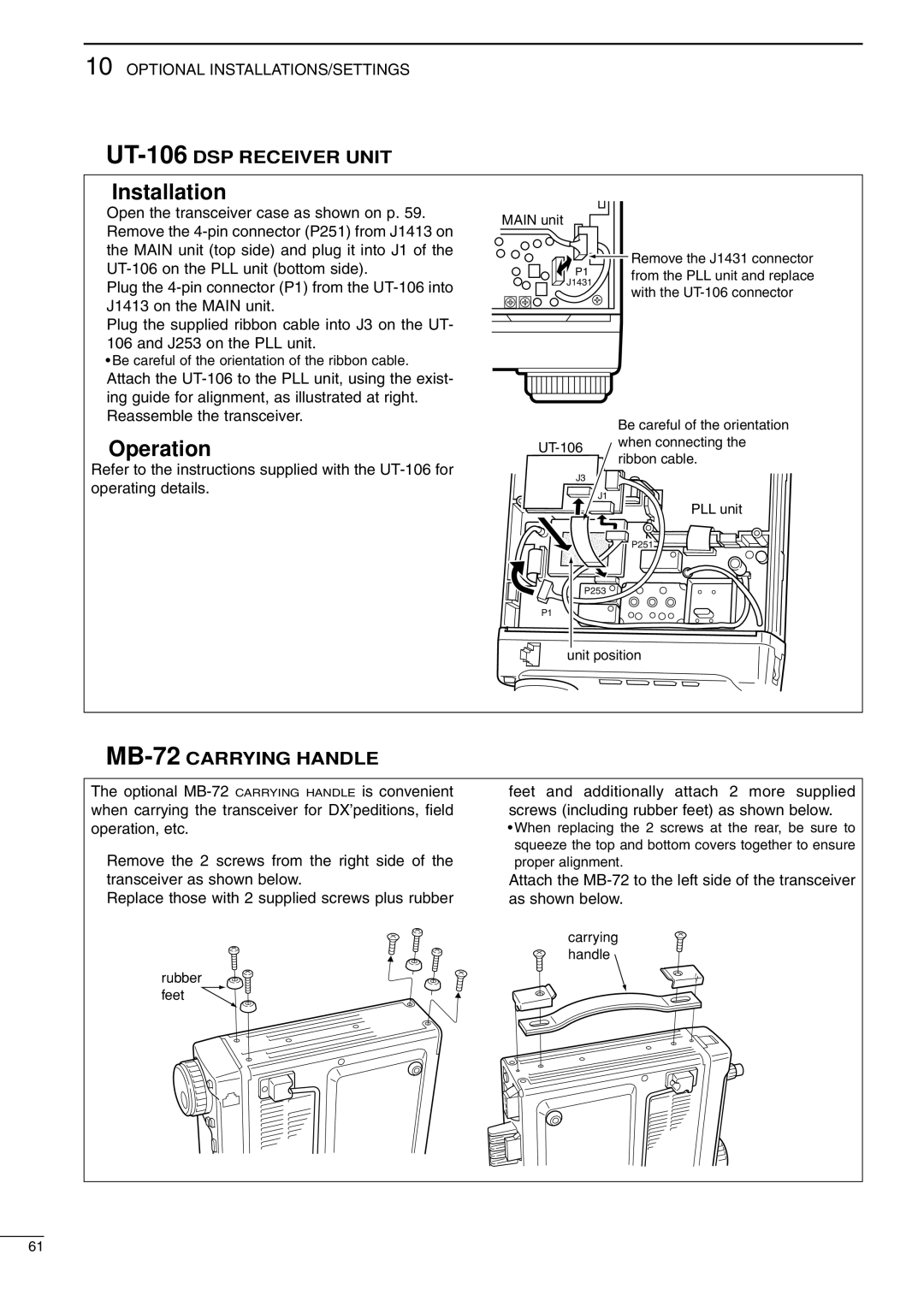 Icom IC-706MKIIG, I706MKTMG instruction manual Installation, DOperation 