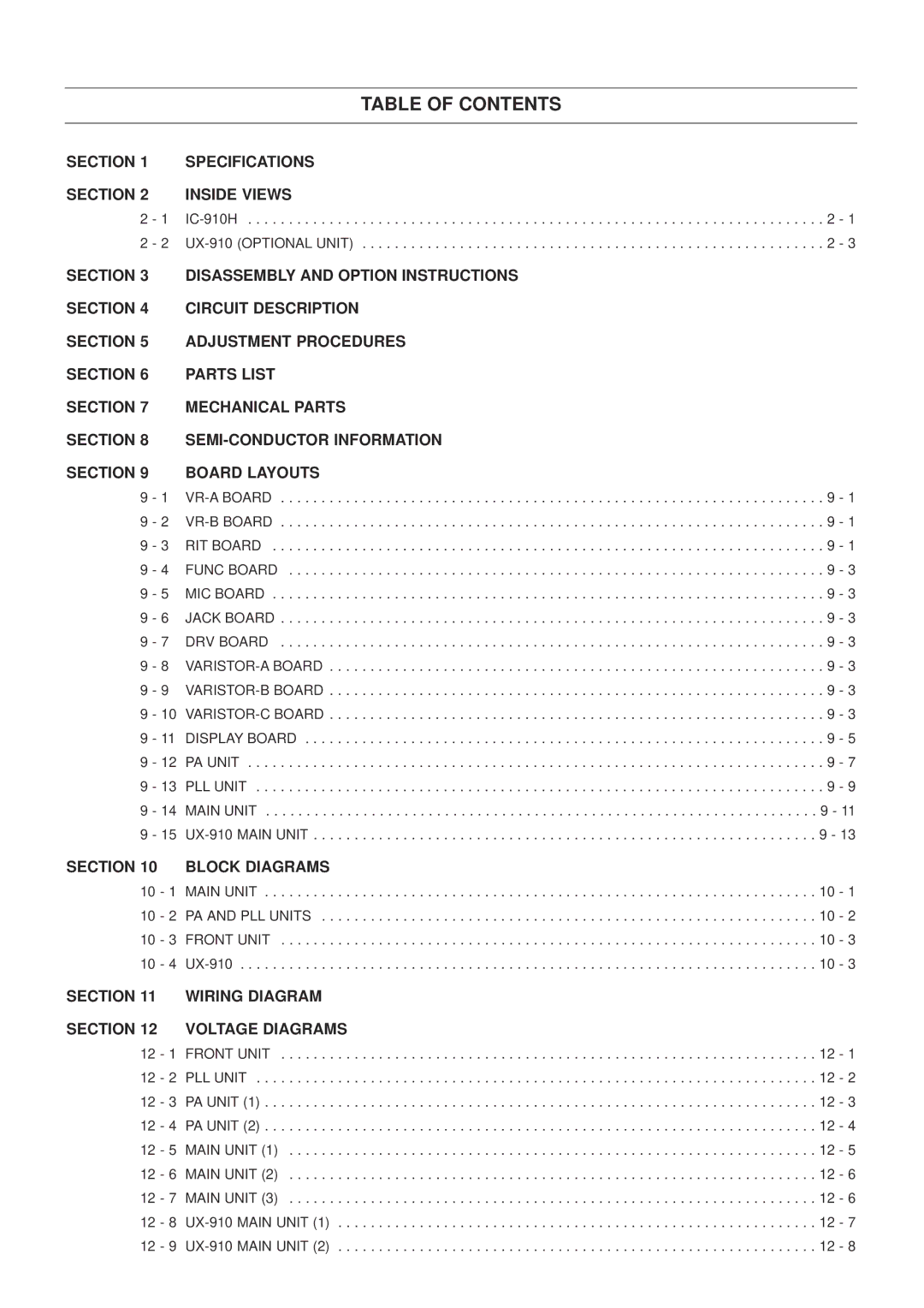 Icom IC-910H service manual Table of Contents 