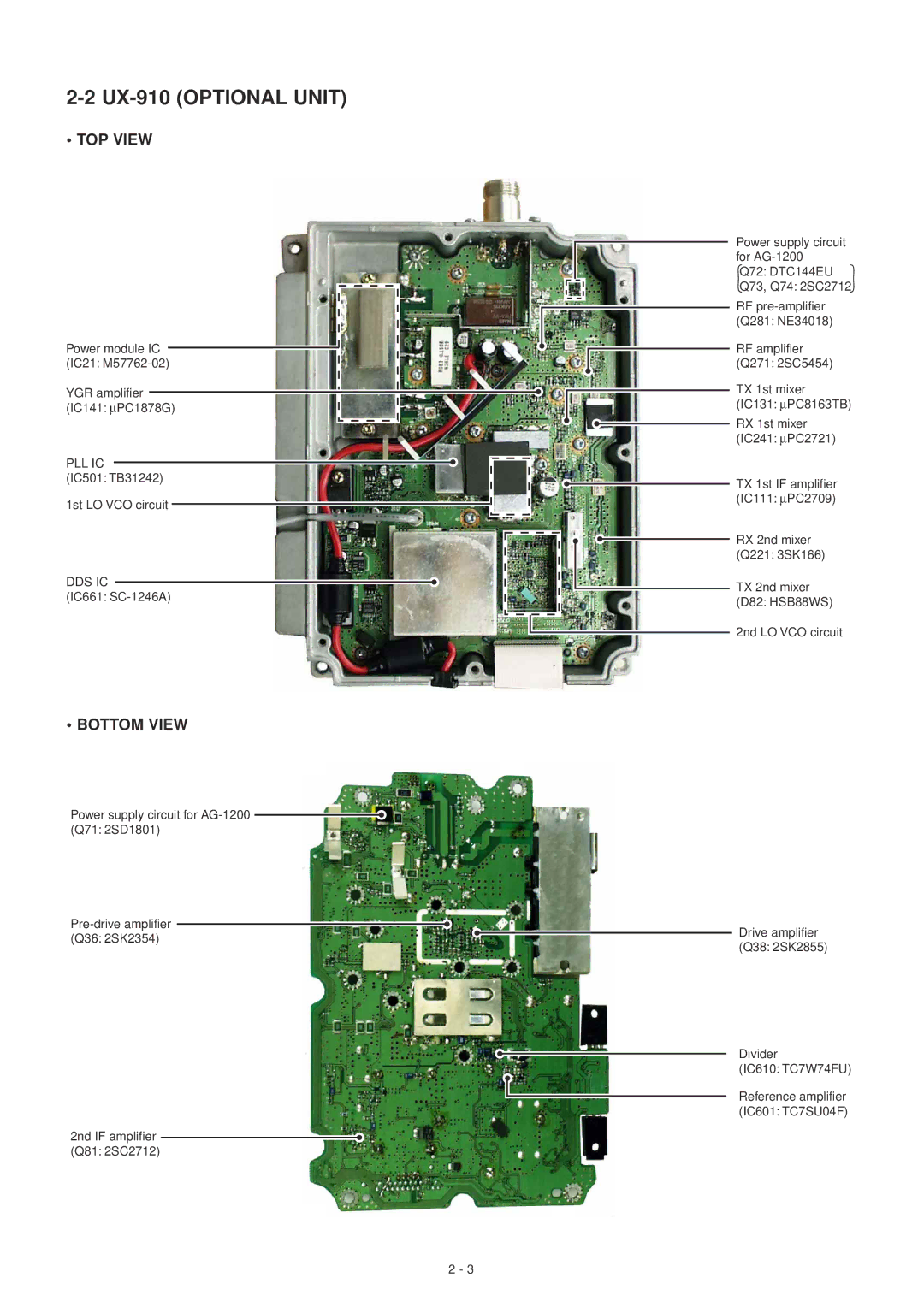 Icom IC-910H service manual TOP View, Bottom View, Pll Ic 