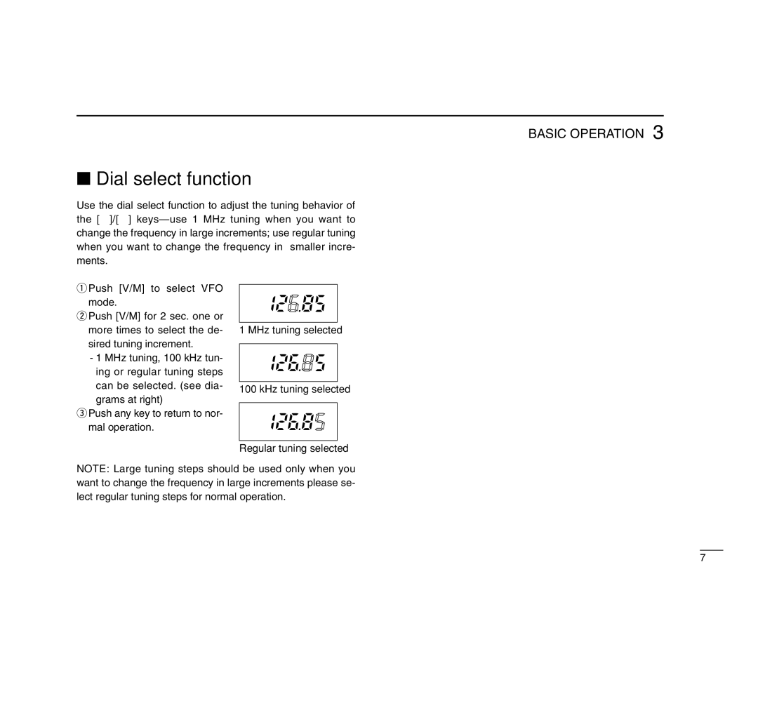 Icom IC-A4 instruction manual Dial select function 