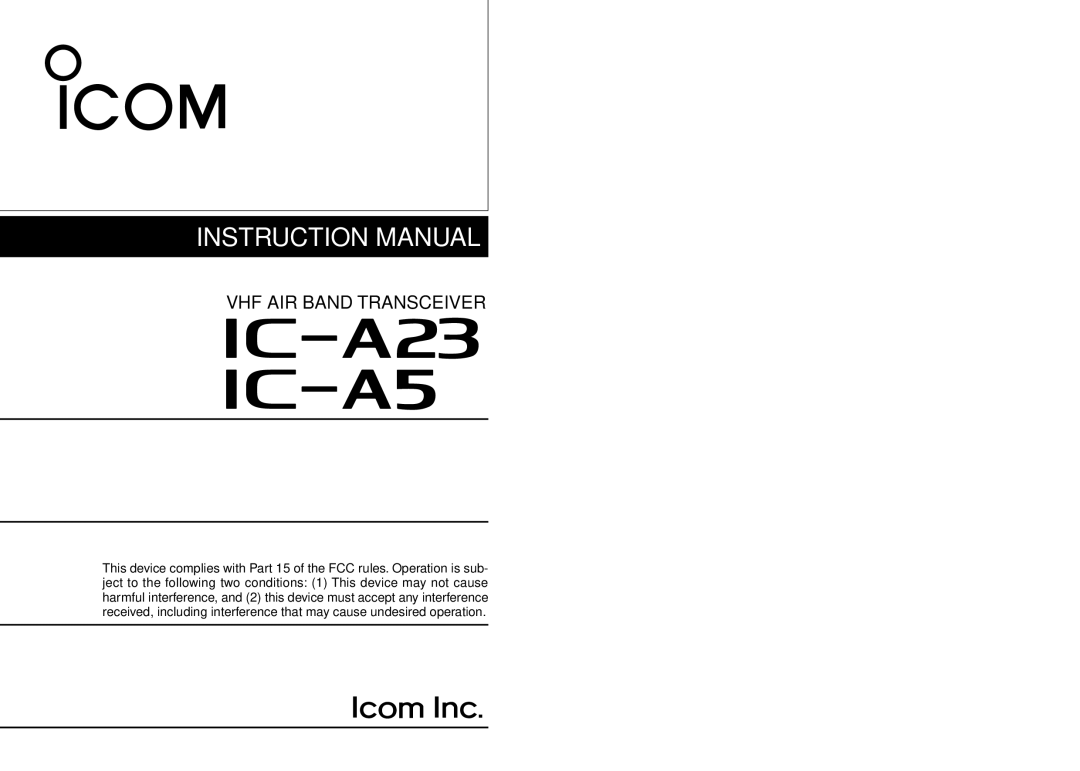 Icom IC-A5 instruction manual IA23 IA5 