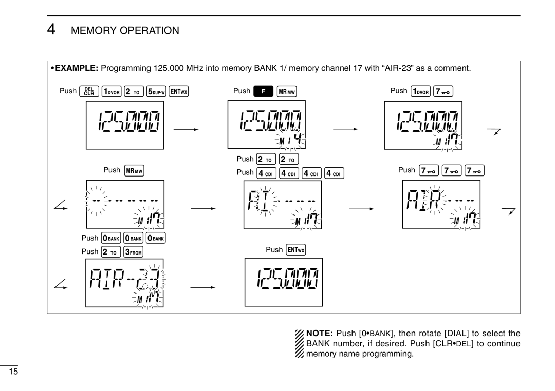 Icom IC-A6 instruction manual Memory Operation 