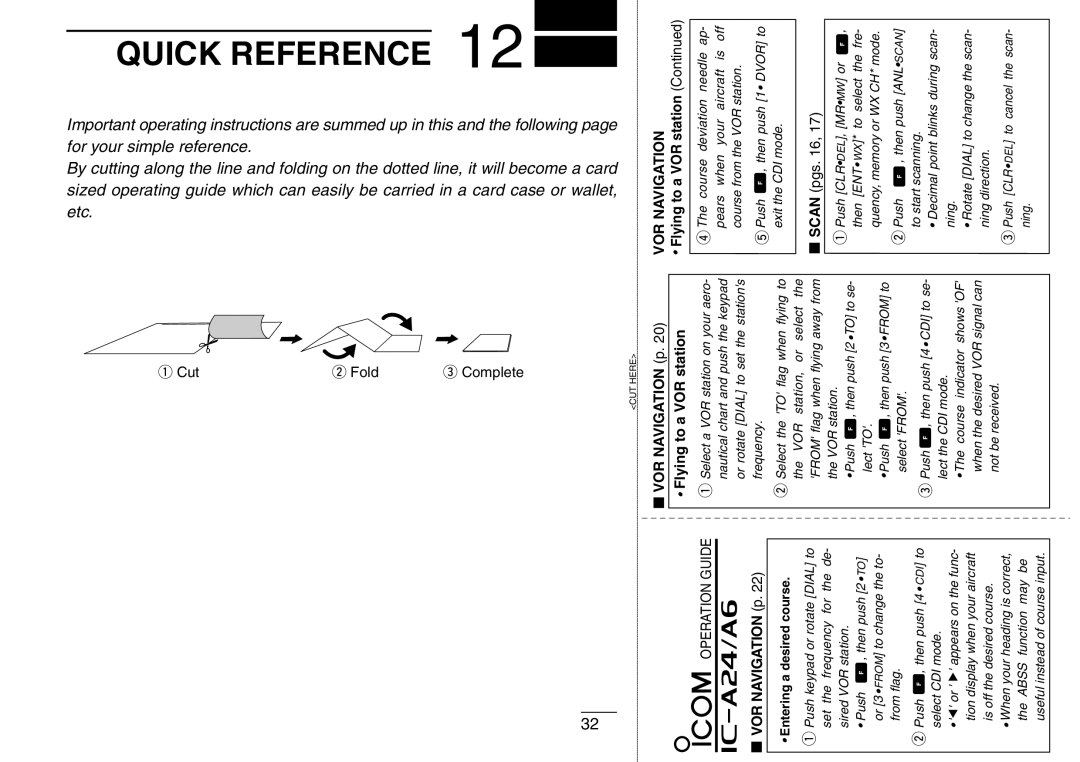 Icom IC-A6 instruction manual Quick Reference, IA24/A6 