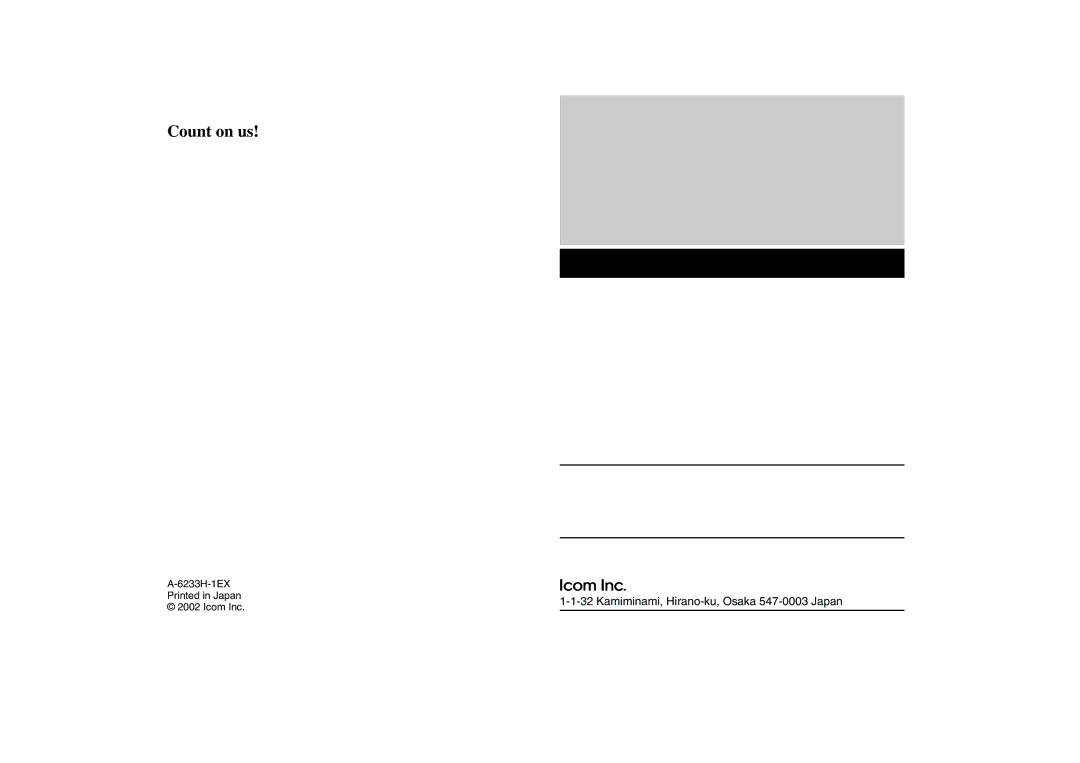 Icom IC-F210, IC-F110 instruction manual Kamiminami, Hirano-ku, Osaka 547-0003 Japan 