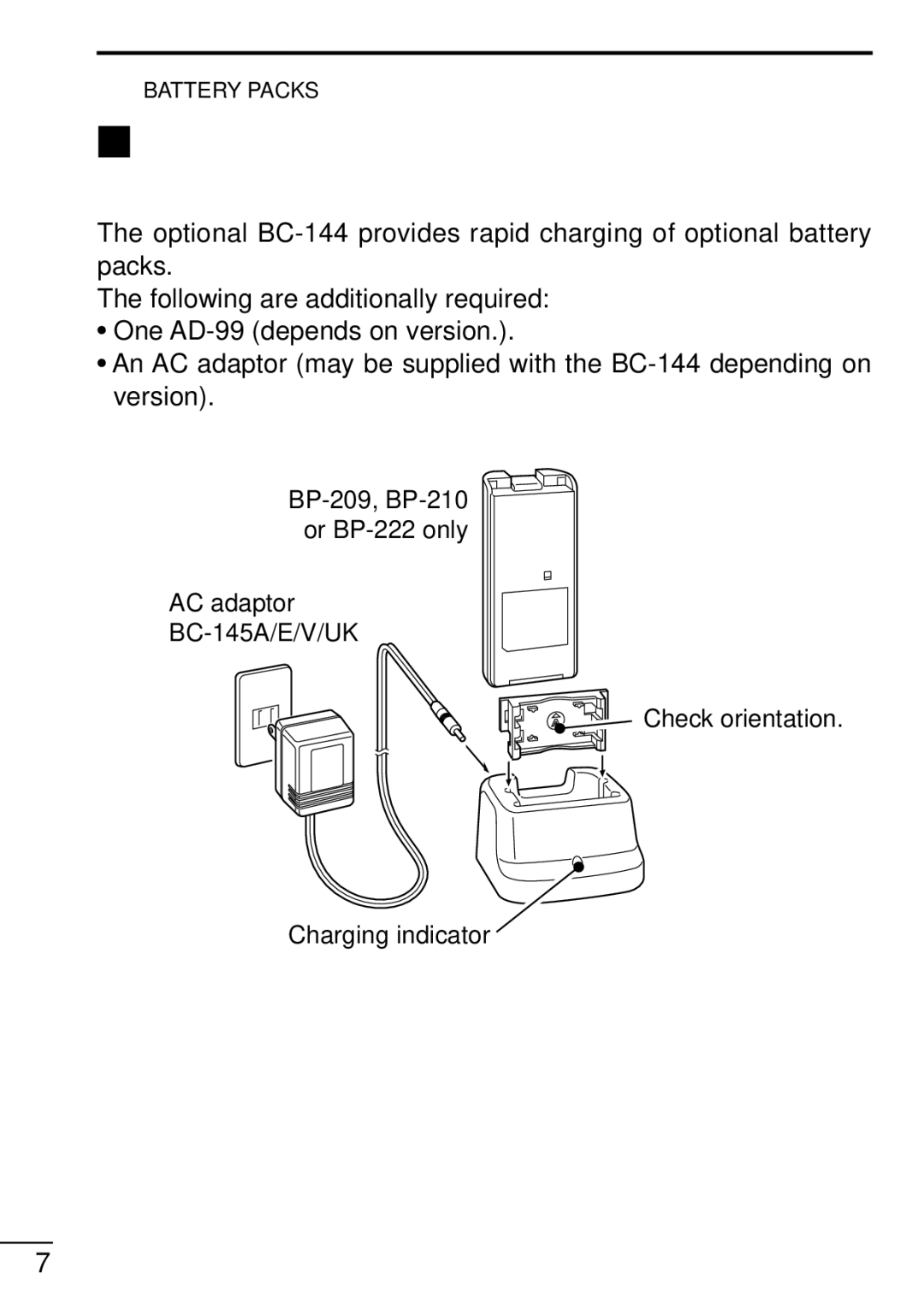 Icom IC-F21GM instruction manual ‘ Battery charging, Rapid charging with the BC-144+AD-99 