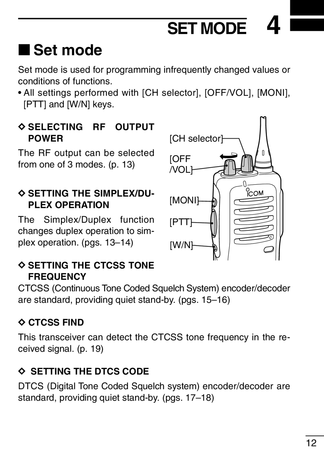 Icom IC-F21GM instruction manual SET Mode, ‘ Set mode 