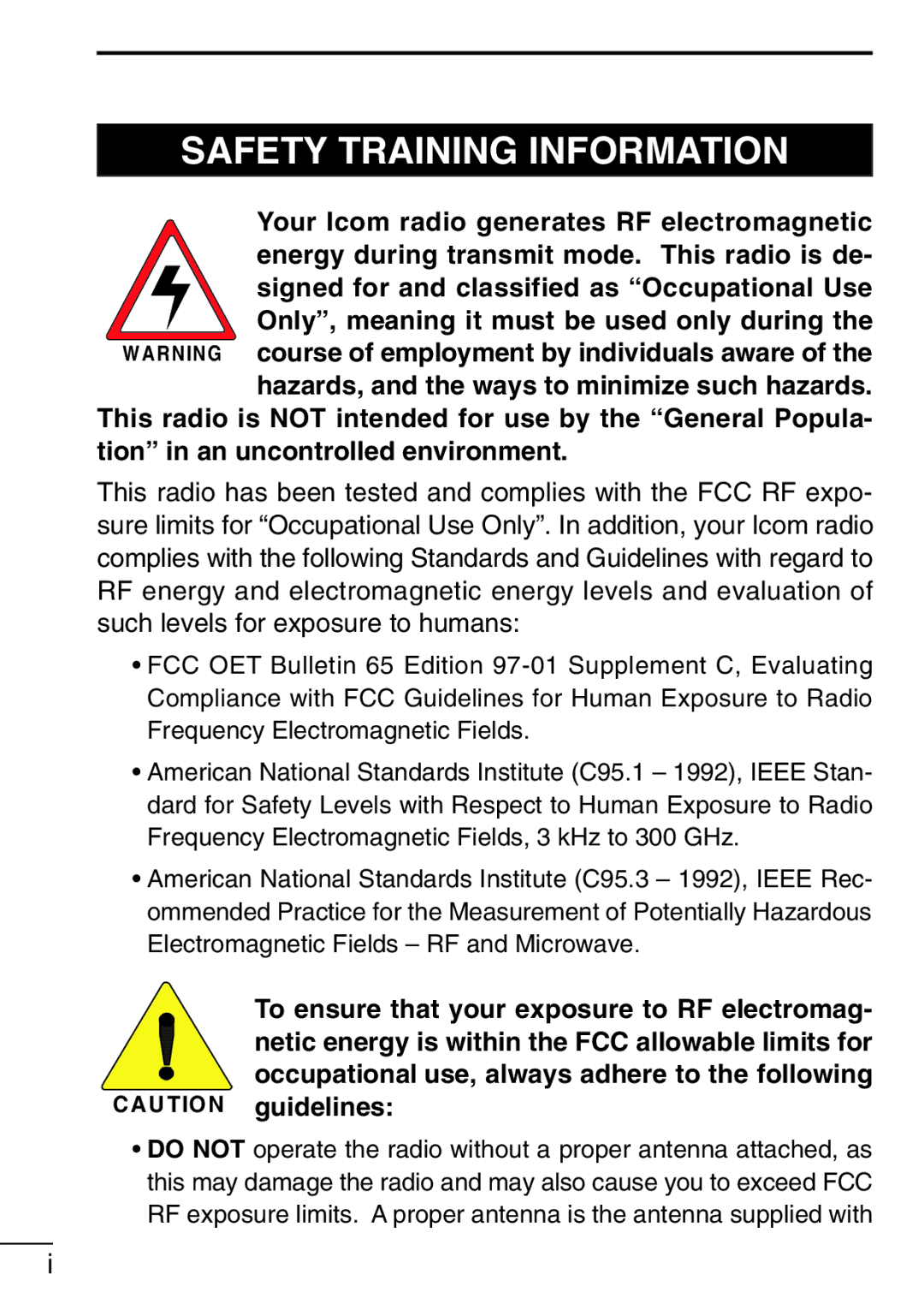 Icom IC-F21GM instruction manual Safety Training Information 