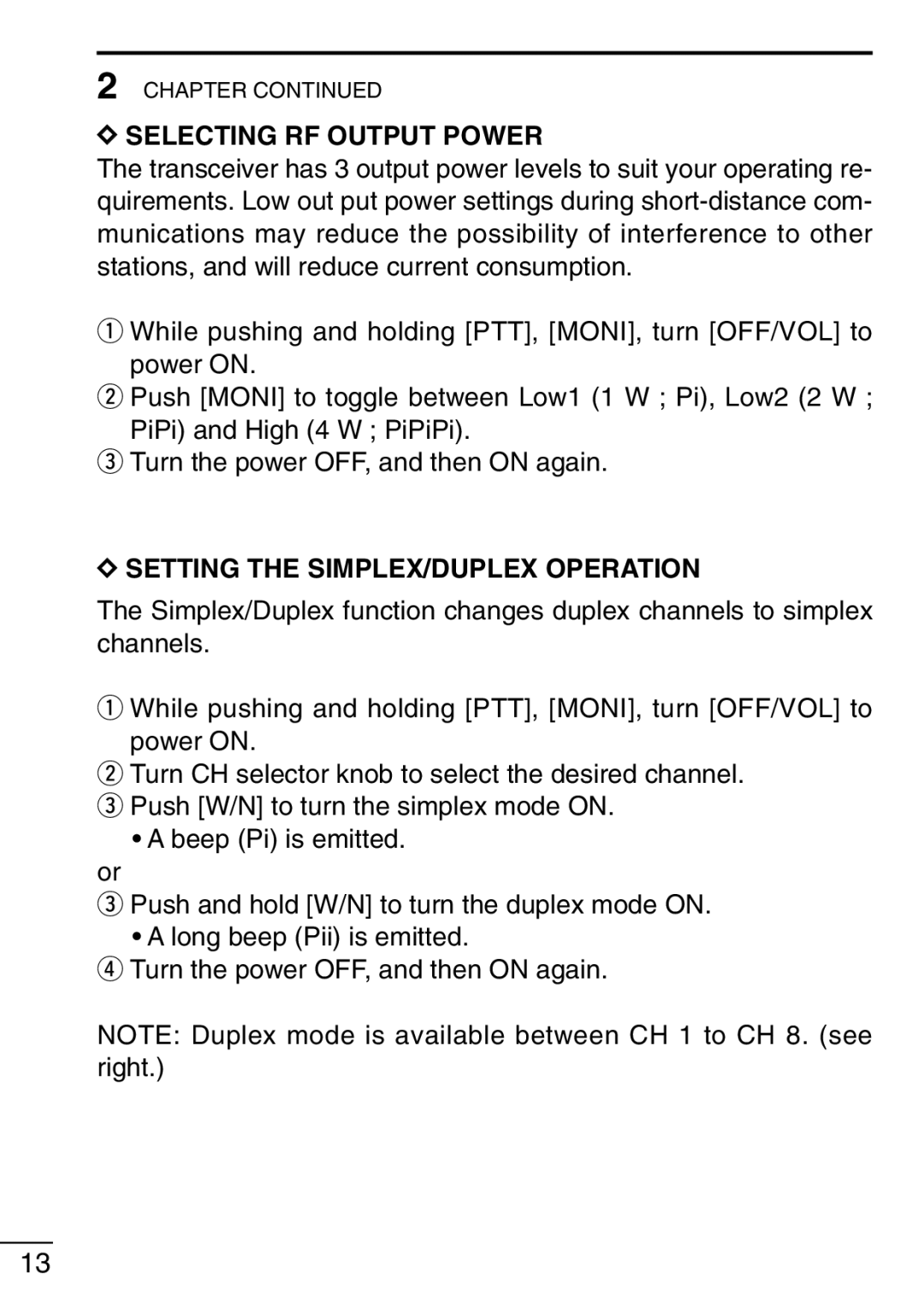 Icom IC-F21GM instruction manual Setting the SIMPLEX/DUPLEX Operation 