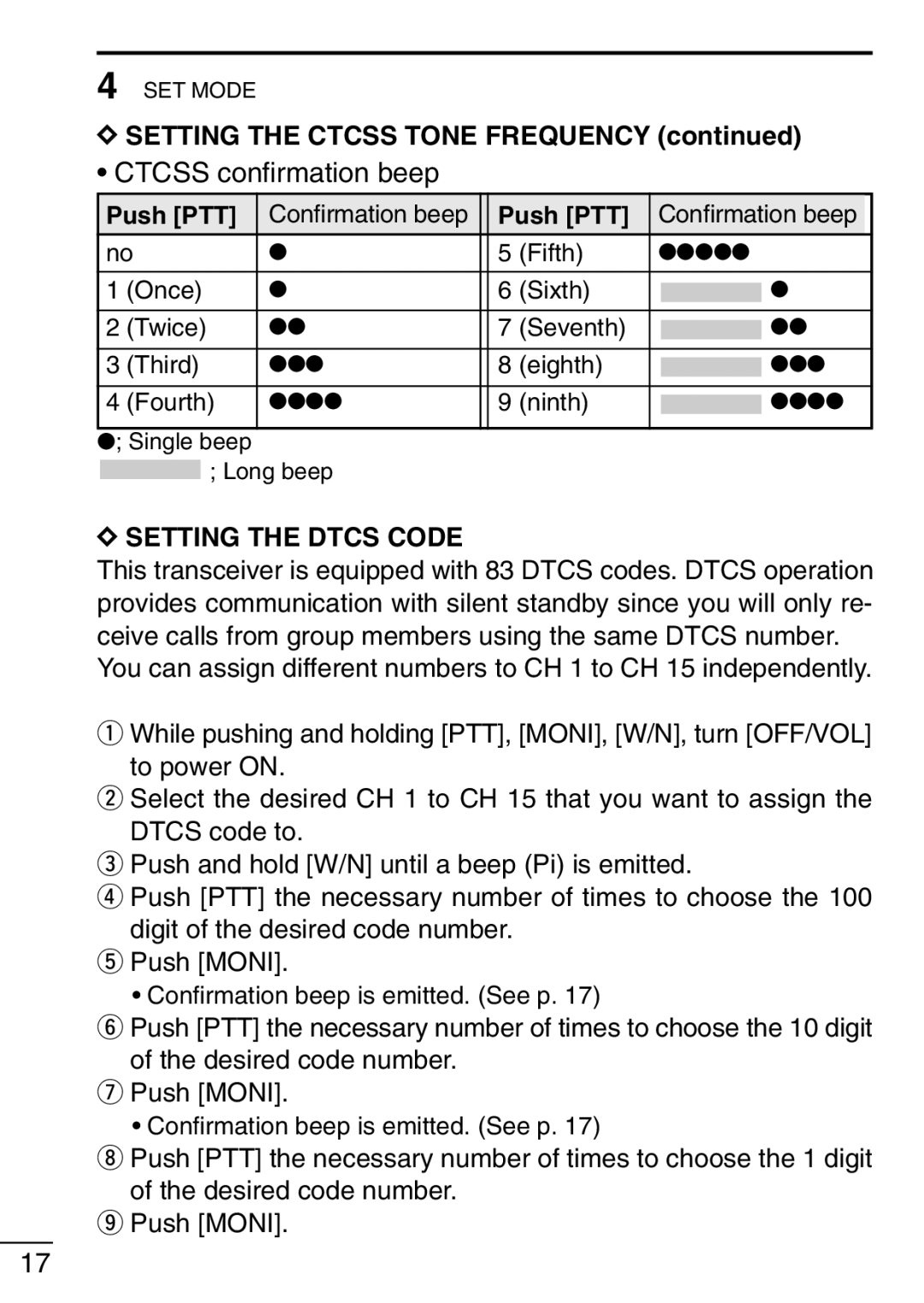 Icom IC-F21GM instruction manual Setting the Ctcss Tone Frequency, Push PTT 