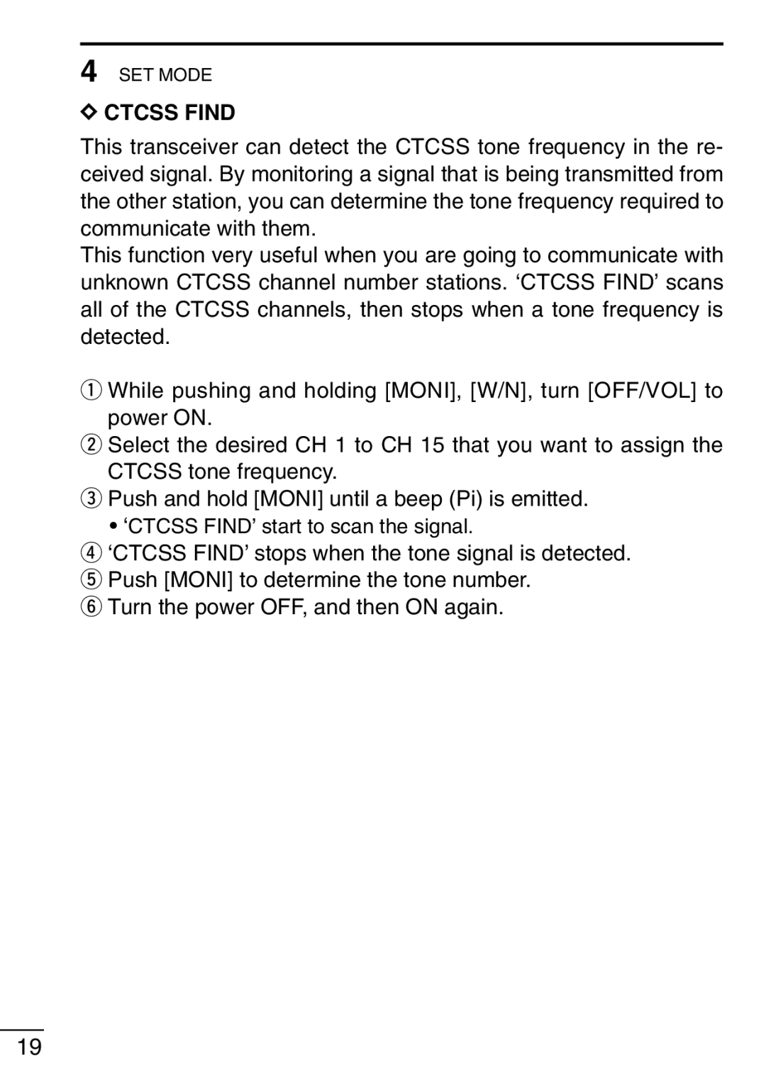 Icom IC-F21GM instruction manual Ctcss Find 