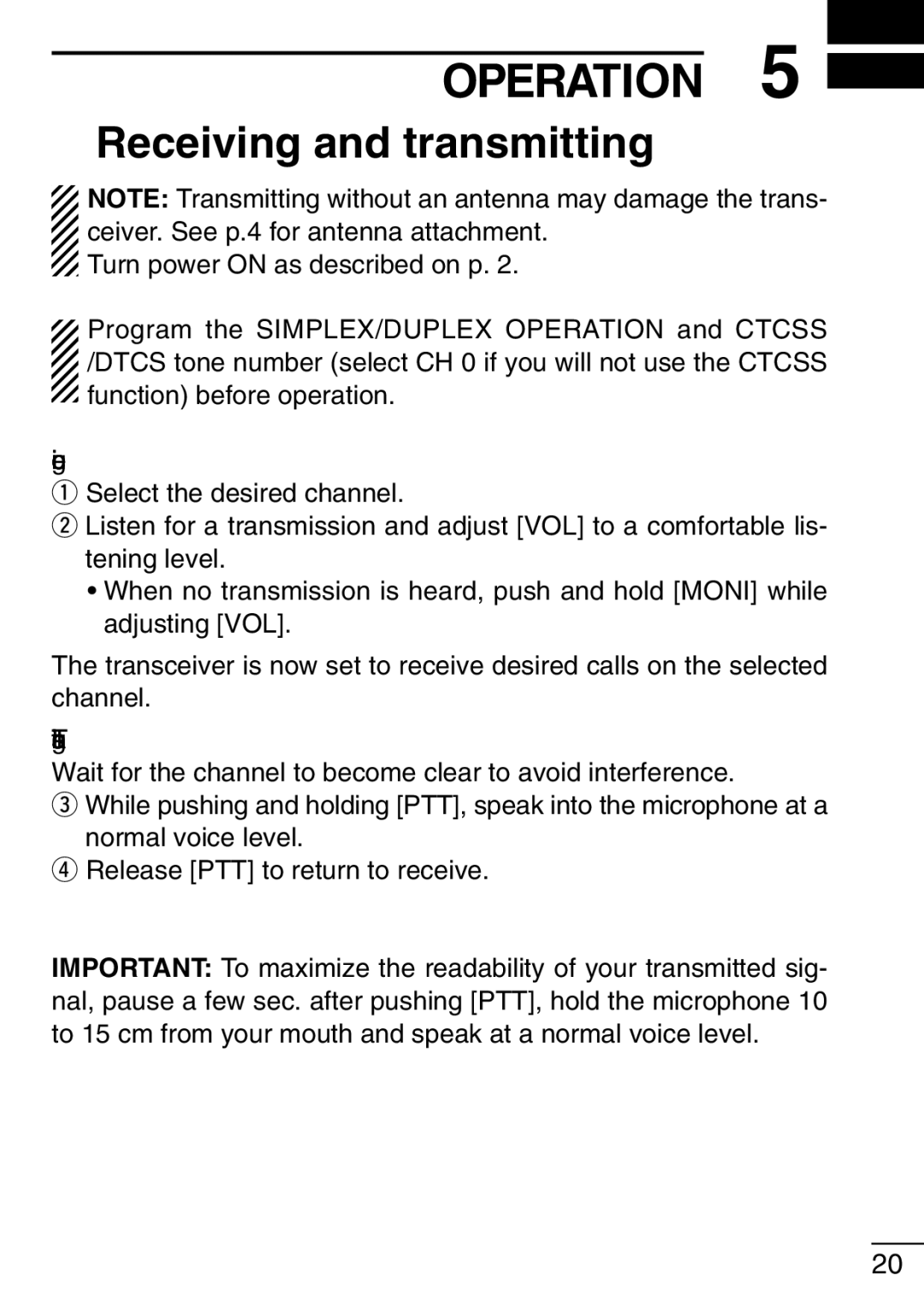 Icom IC-F21GM instruction manual Operation, ‘ Receiving and transmitting 