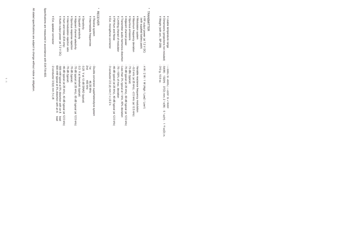 Icom IC-F21S service manual Specifications, ‘ General, ‘ Transmitter, ‘ Receiver 