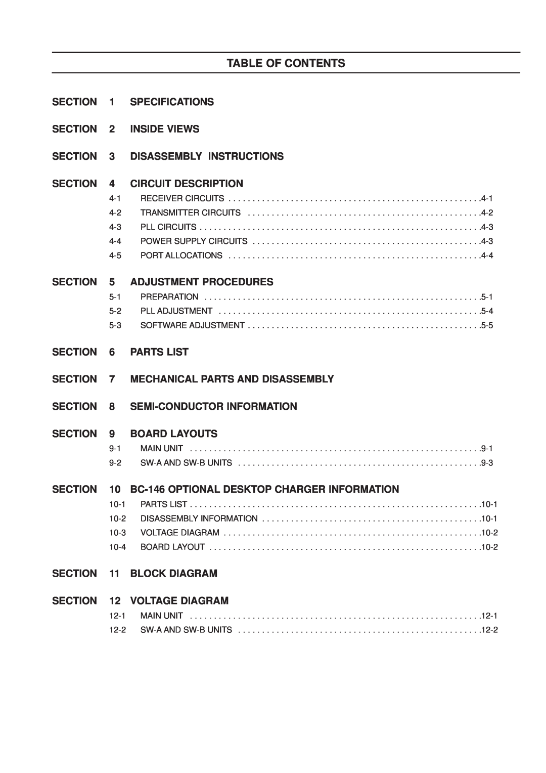 Icom IC-F21S service manual Table Of Contents 