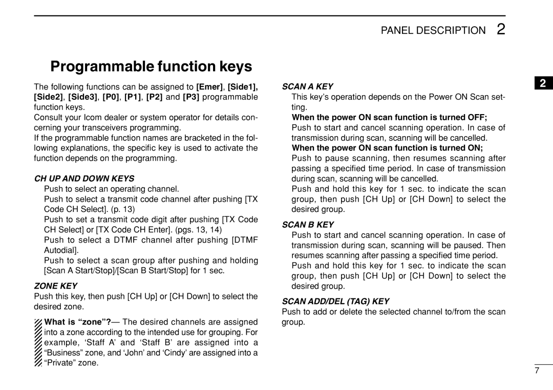 Icom IC-F3022T/S instruction manual Programmable function keys 