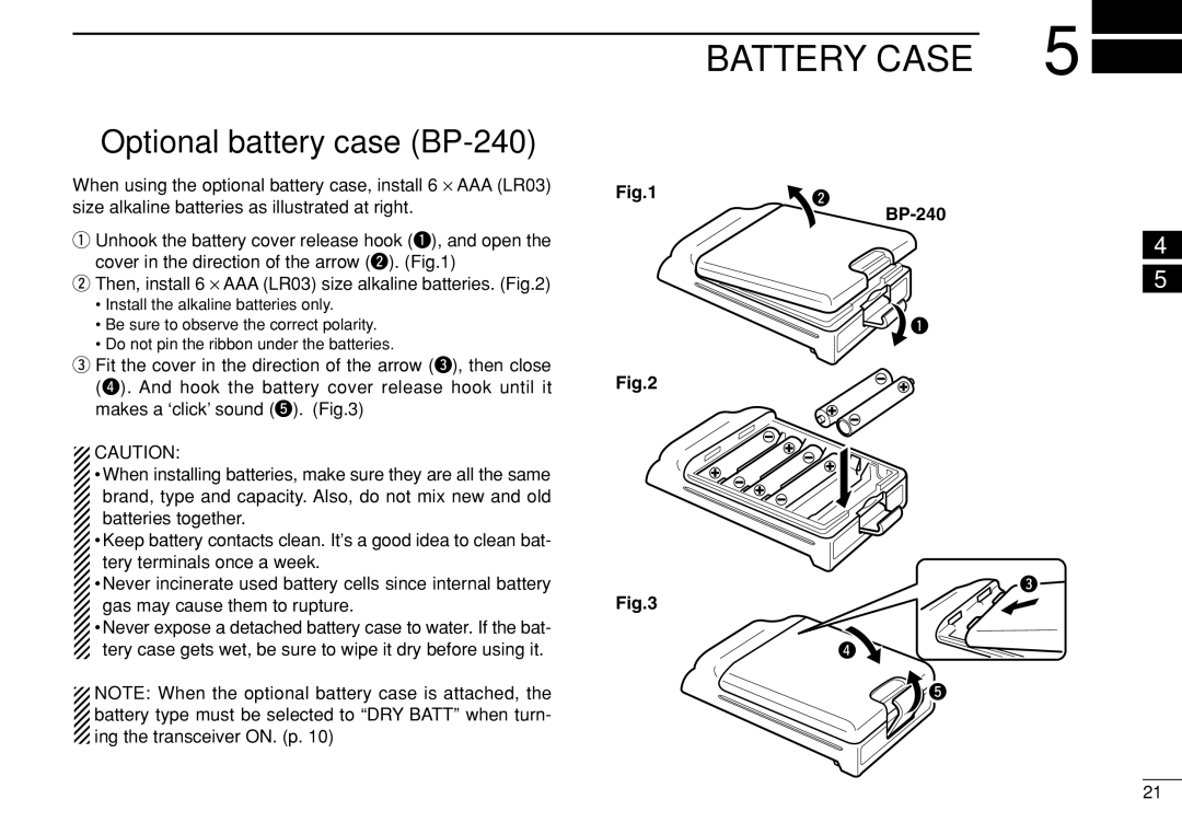 Icom IC-F3022T/S instruction manual Battery Case, Optional battery case BP-240 