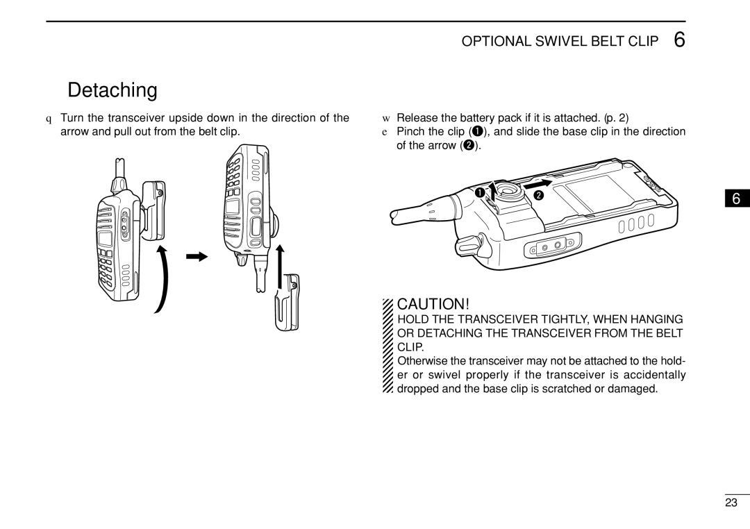 Icom IC-F3022T/S instruction manual Detaching 