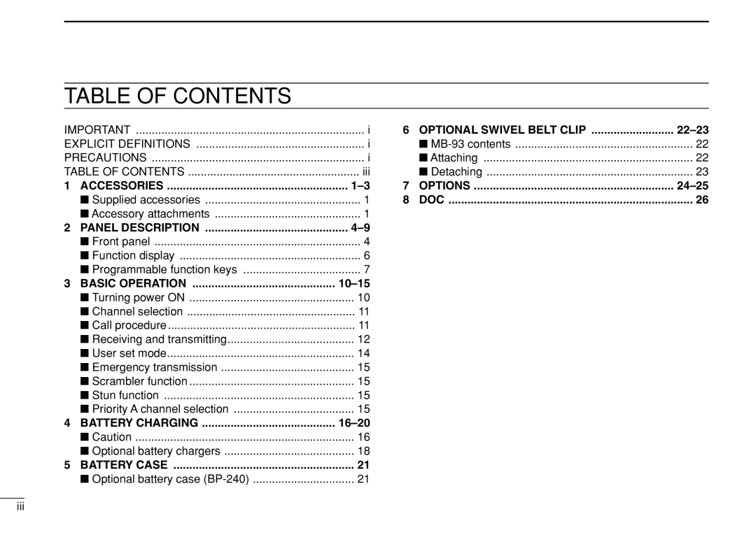 Icom IC-F3022T/S instruction manual Table of Contents 