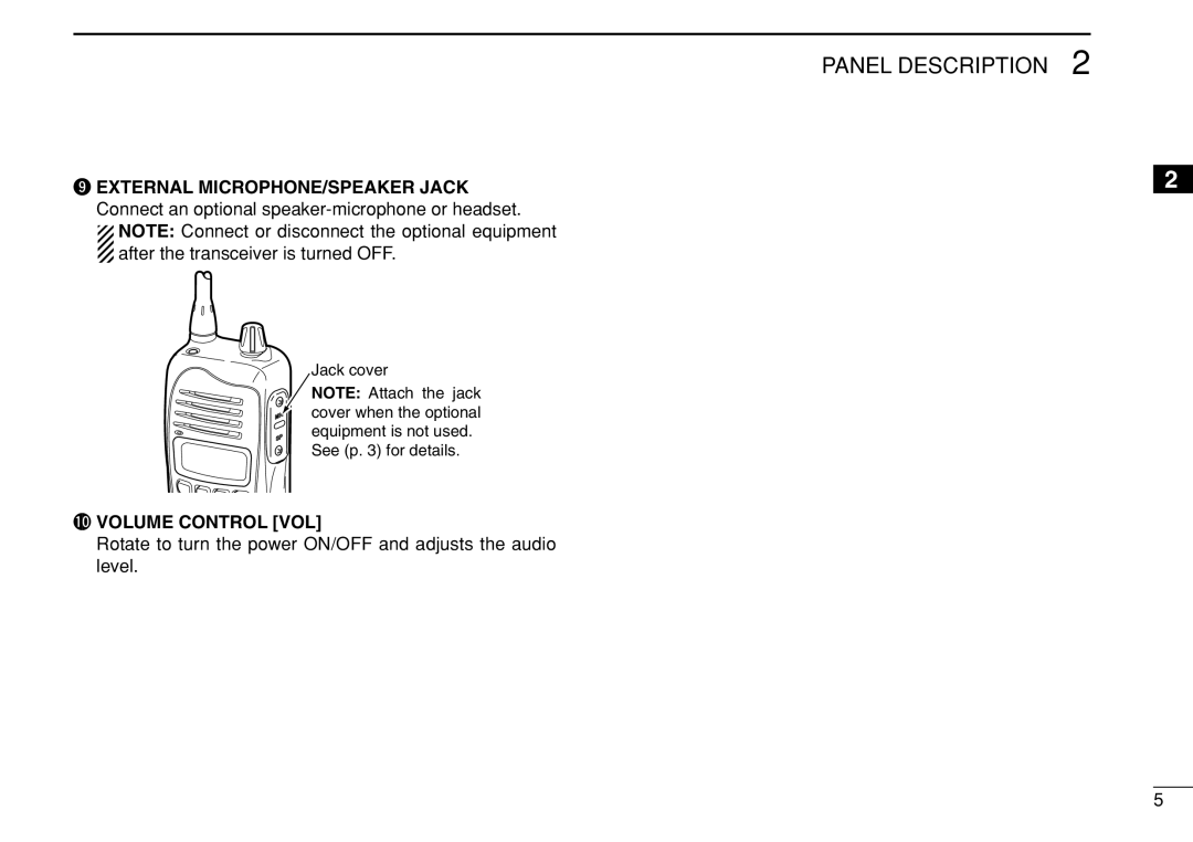 Icom IC-F3022T/S instruction manual After the transceiver is turned OFF, 0VOLUME Control VOL 