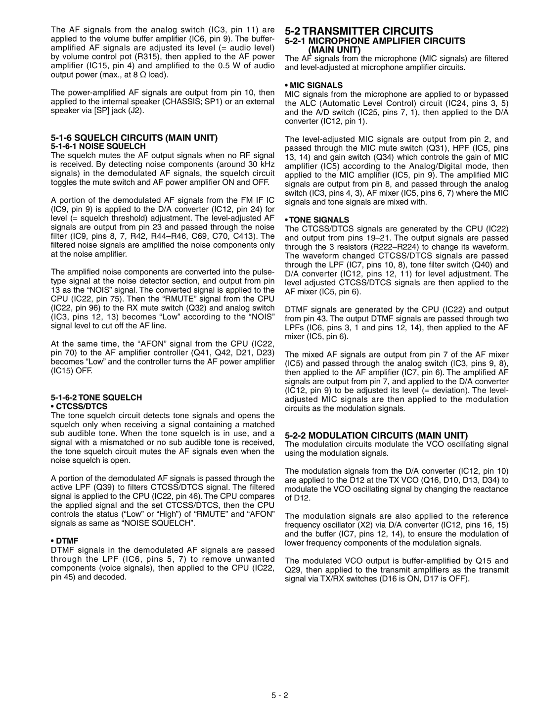 Icom IC-F3021S, IC-F3023S Transmitter Circuits, Microphone Amplifier Circuits Main Unit, Squelch Circuits Main Unit 