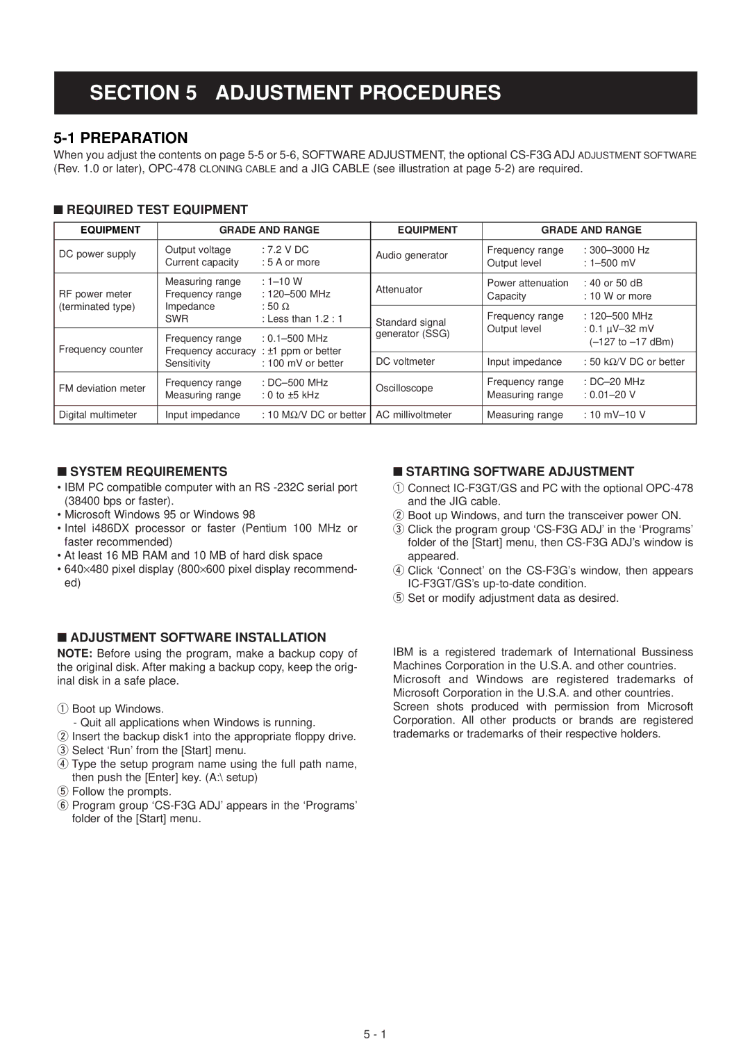 Icom IC-F3GS, IC-F3GT service manual Adjustment Procedures, Preparation 