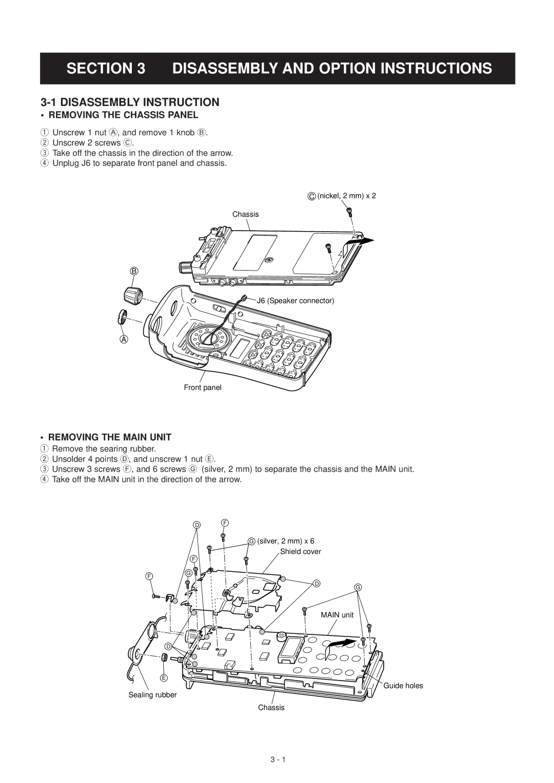 Icom IC-F3GS, IC-F3GT service manual Disassembly and Option Instructions 