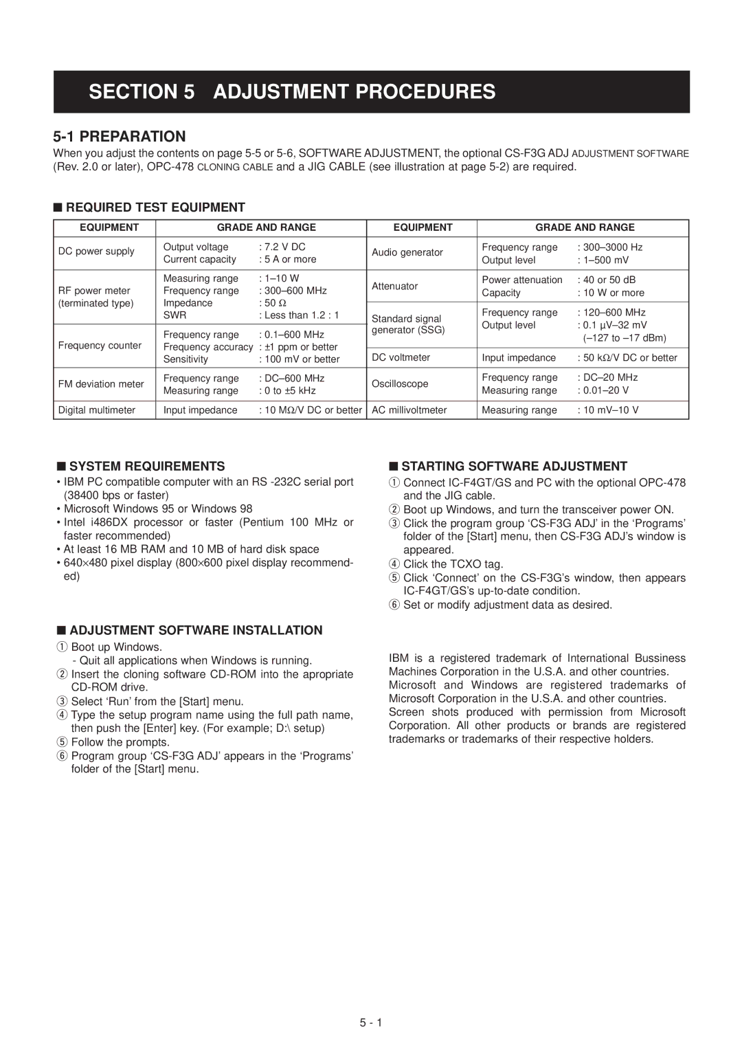 Icom IC-F3GS, IC-F3GT service manual Adjustment Procedures 