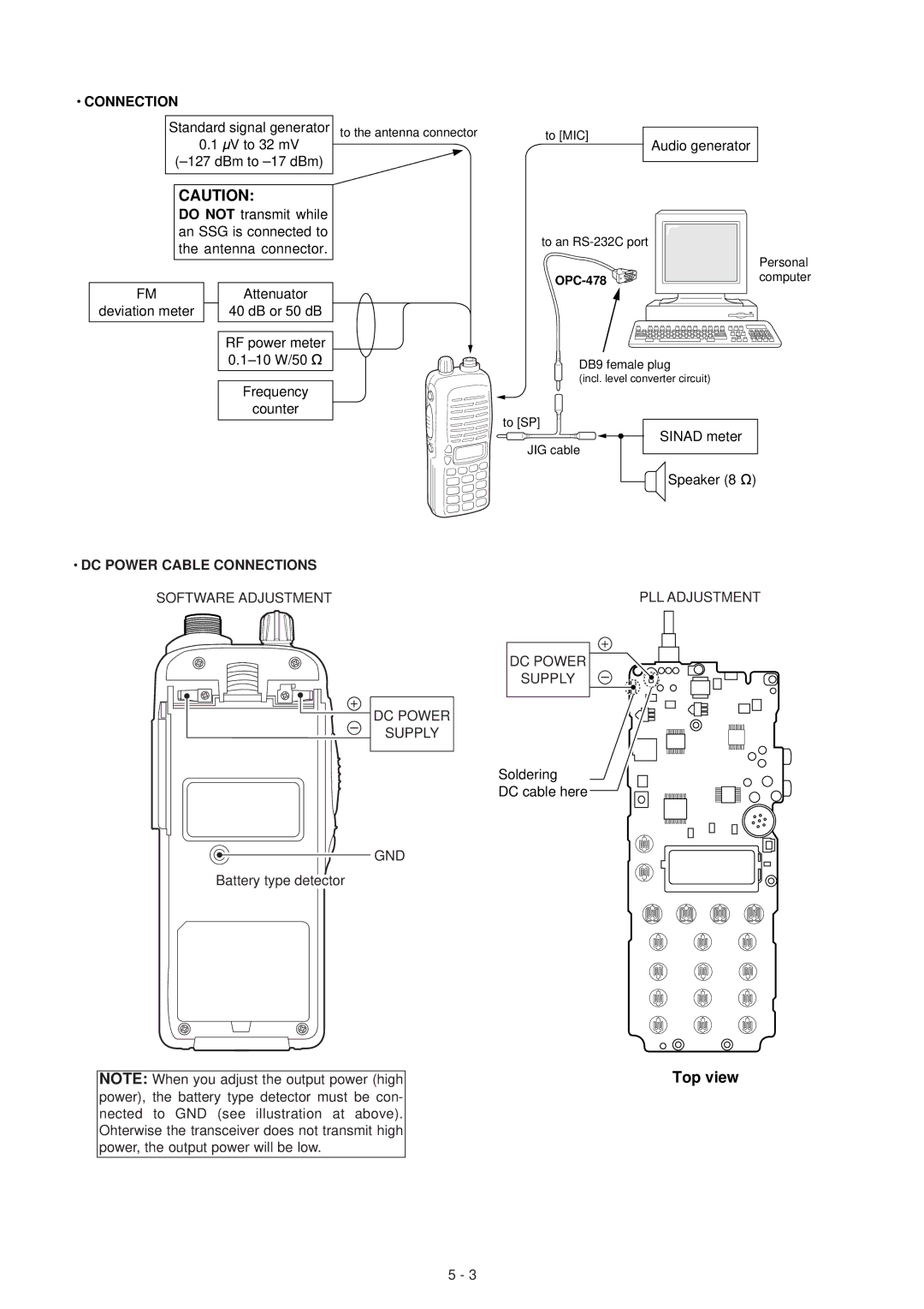 Icom IC-F3GS, IC-F3GT service manual DC Power Cable Connections 