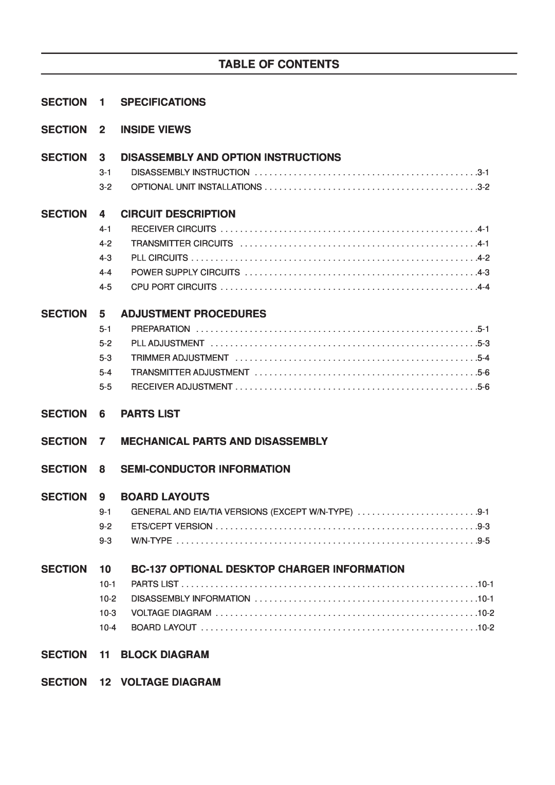 Icom IC-F3GT, IC-F3GS service manual Table Of Contents 