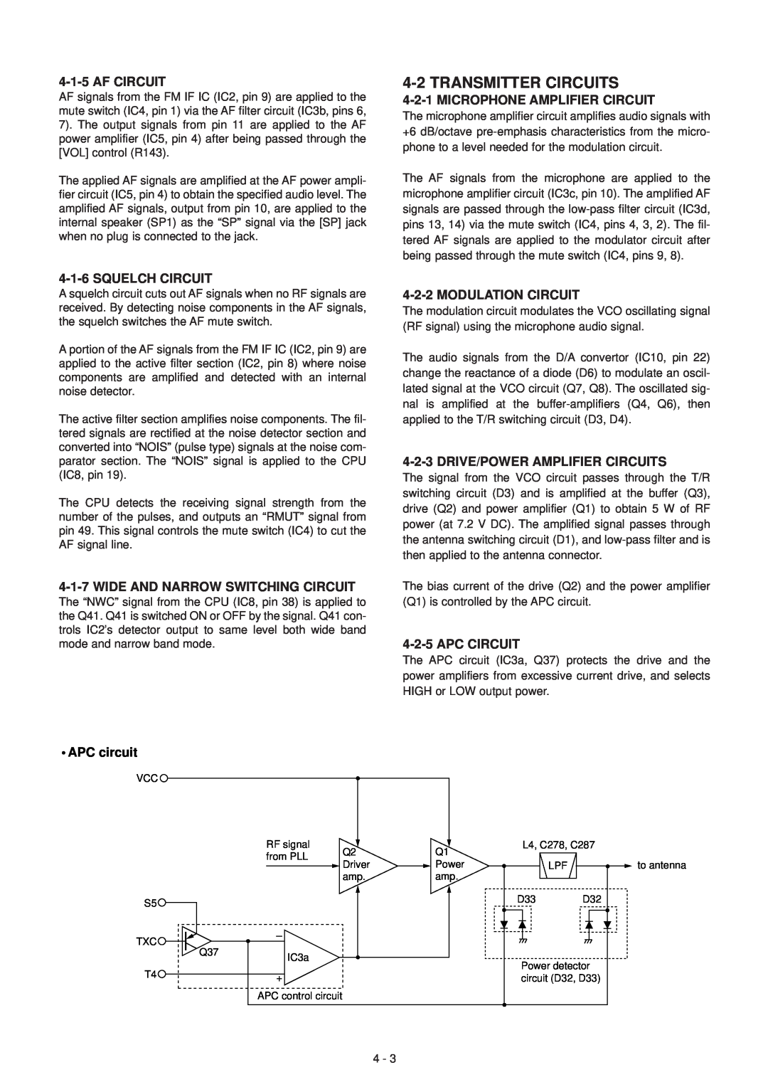 Icom IC-F3GT Transmitter Circuits, Af Circuit, Microphone Amplifier Circuit, Squelch Circuit, APC circuit, Apc Circuit 