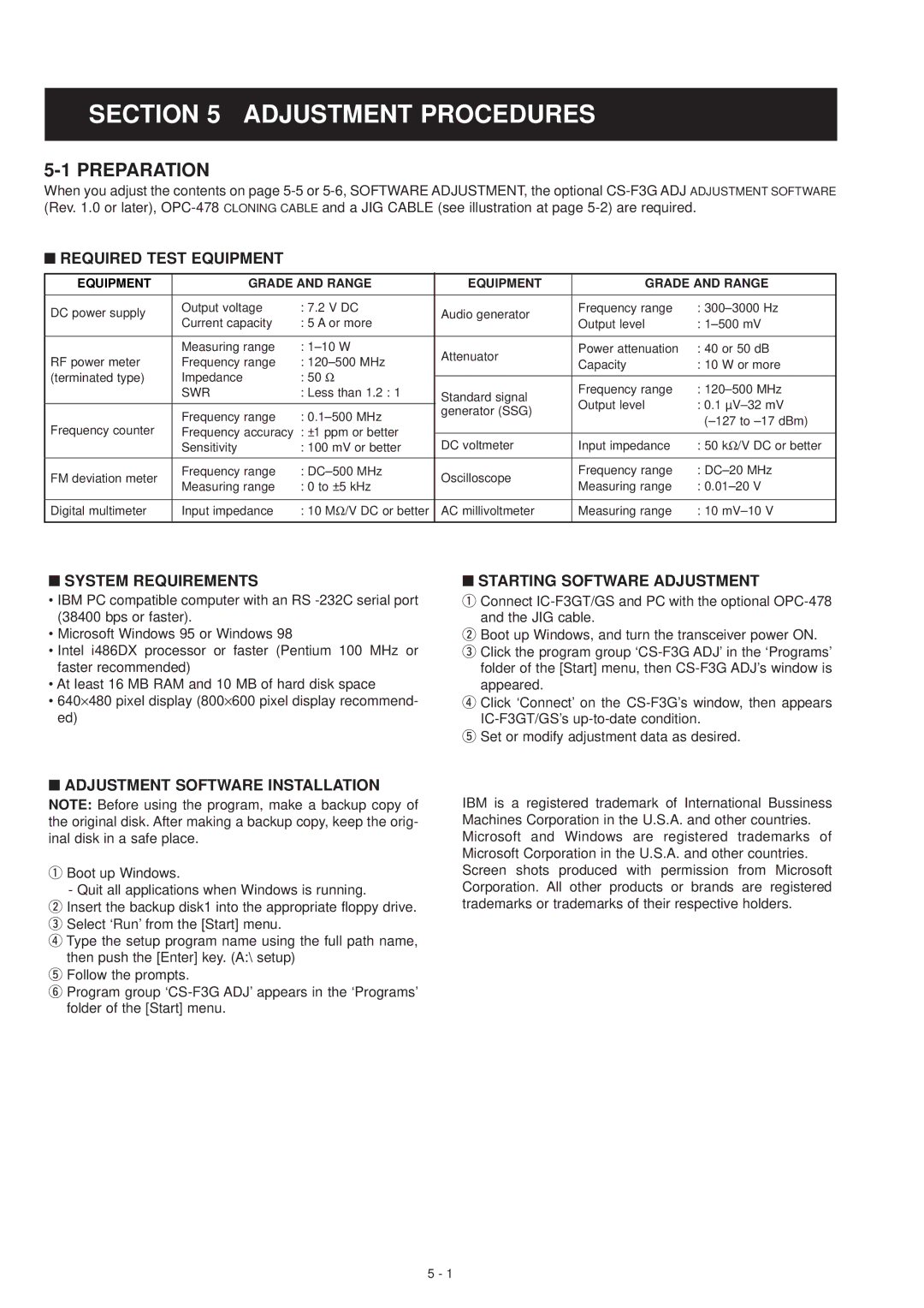 Icom IC-F3GS service manual Adjustment Procedures, Preparation 