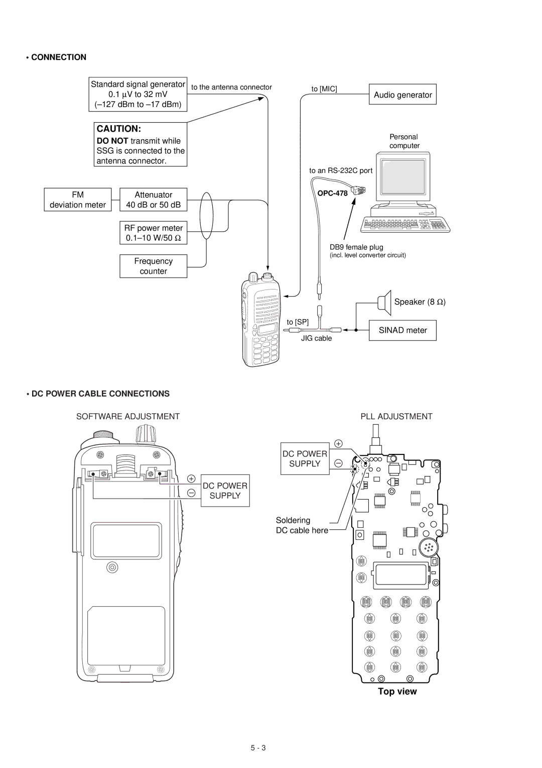 Icom IC-F3GS service manual Software Adjustment DC Power Supply, PLL Adjustment 