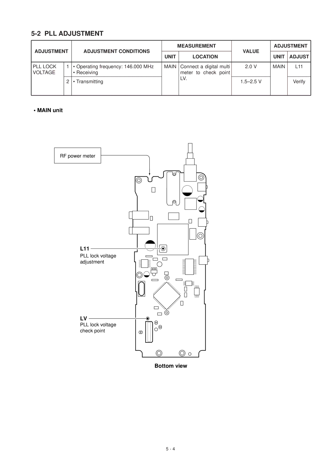 Icom IC-F3GS service manual PLL Adjustment, PLL Lock, Main, Voltage 