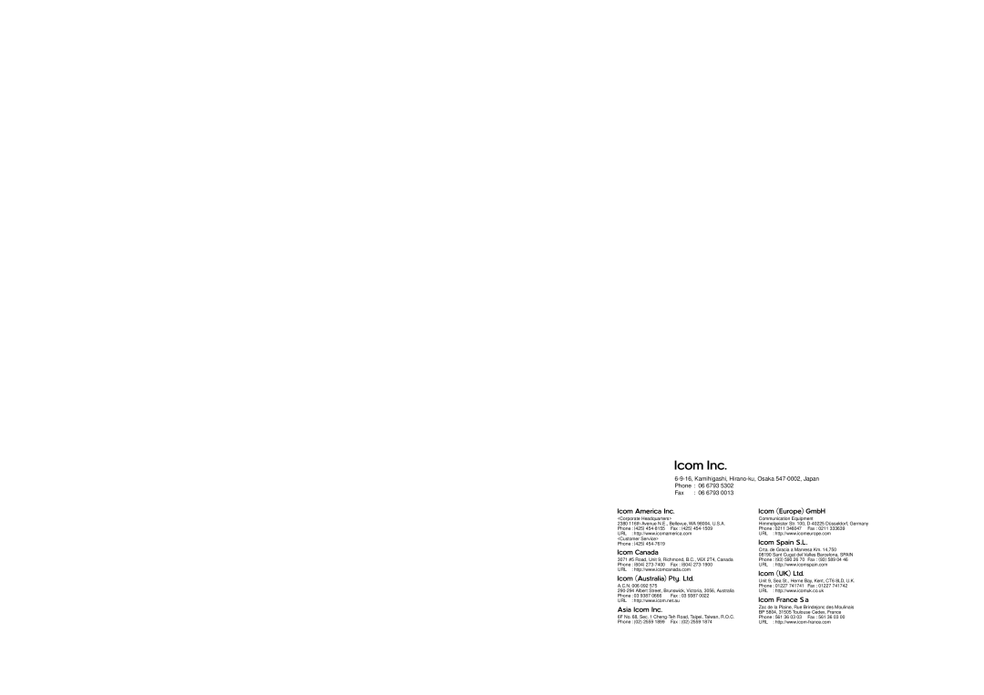 Icom IC-F3GS service manual 16, Kamihigashi, Hirano-ku, Osaka 547-0002, Japan 