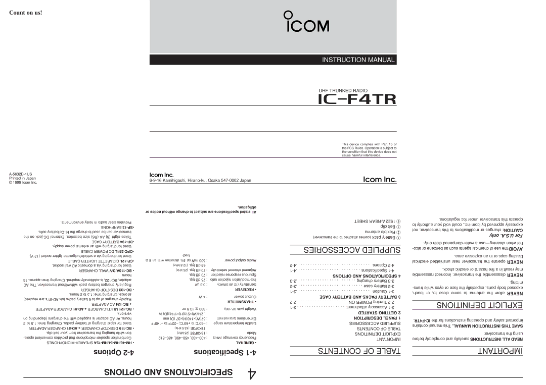 Icom IC-F4TR instruction manual IF4TR 