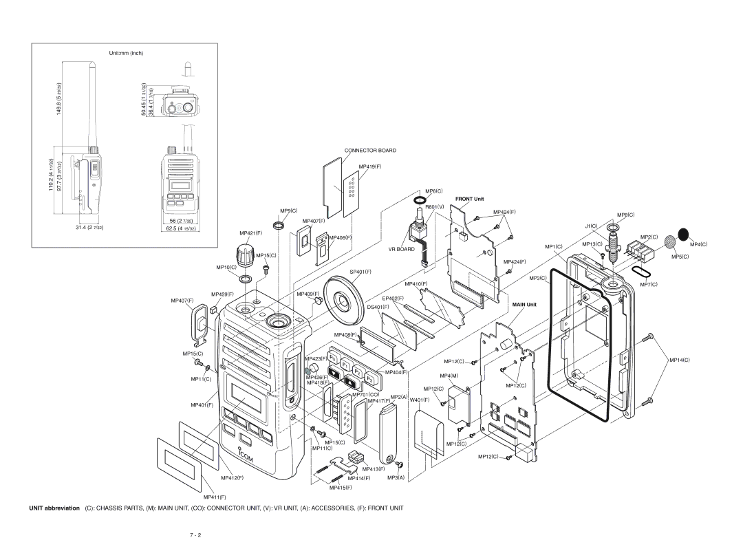 Icom IC-F50, IC-F51 service manual Unitmm inch 