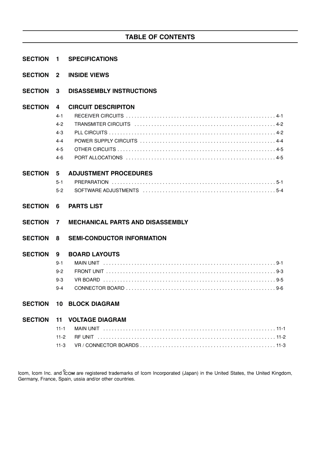 Icom IC-F50, IC-F51 service manual Table of Contents 