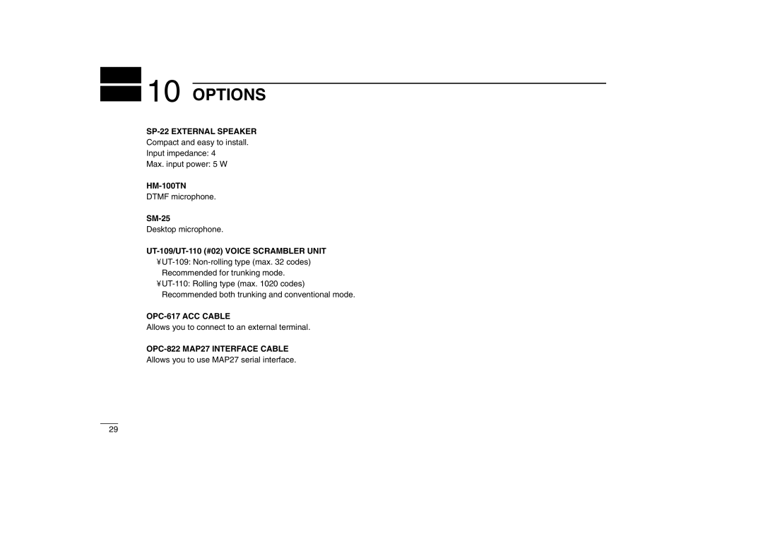 Icom IC-F610 instruction manual Options, HM-100TN, SM-25 