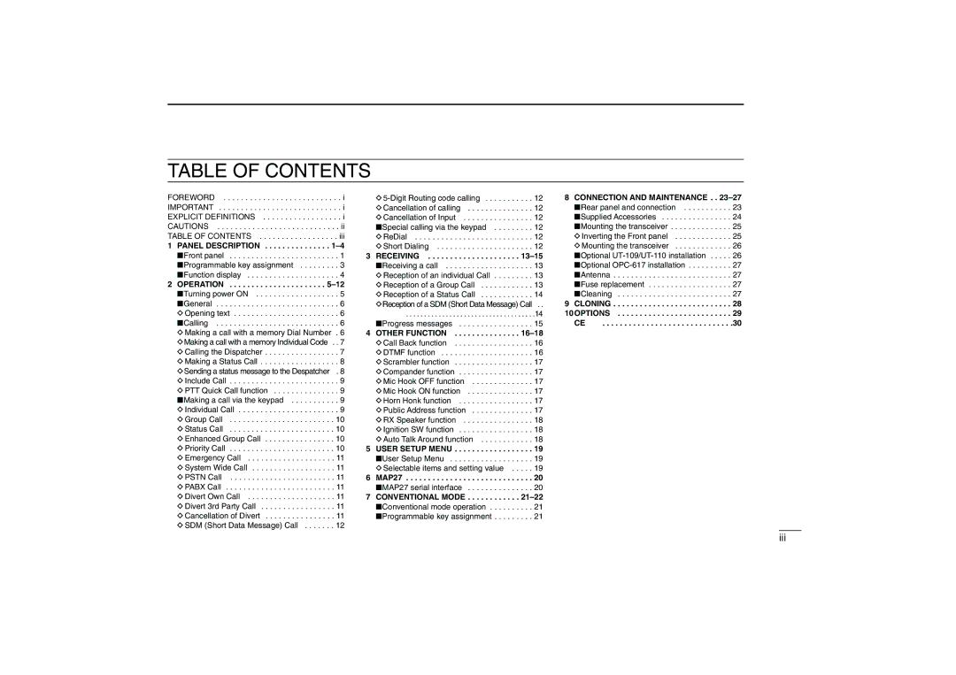 Icom IC-F610 instruction manual Table of Contents 