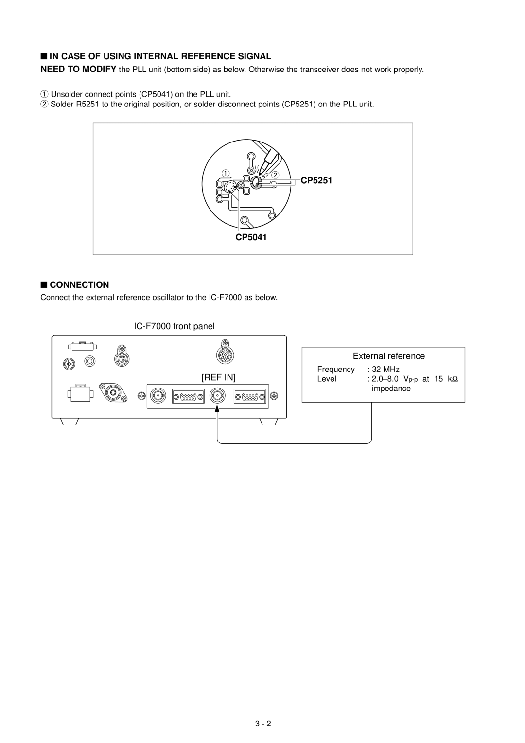 Icom IC-F7000 service manual ‘ in Case of Using Internal Reference Signal, ‘ Connection 