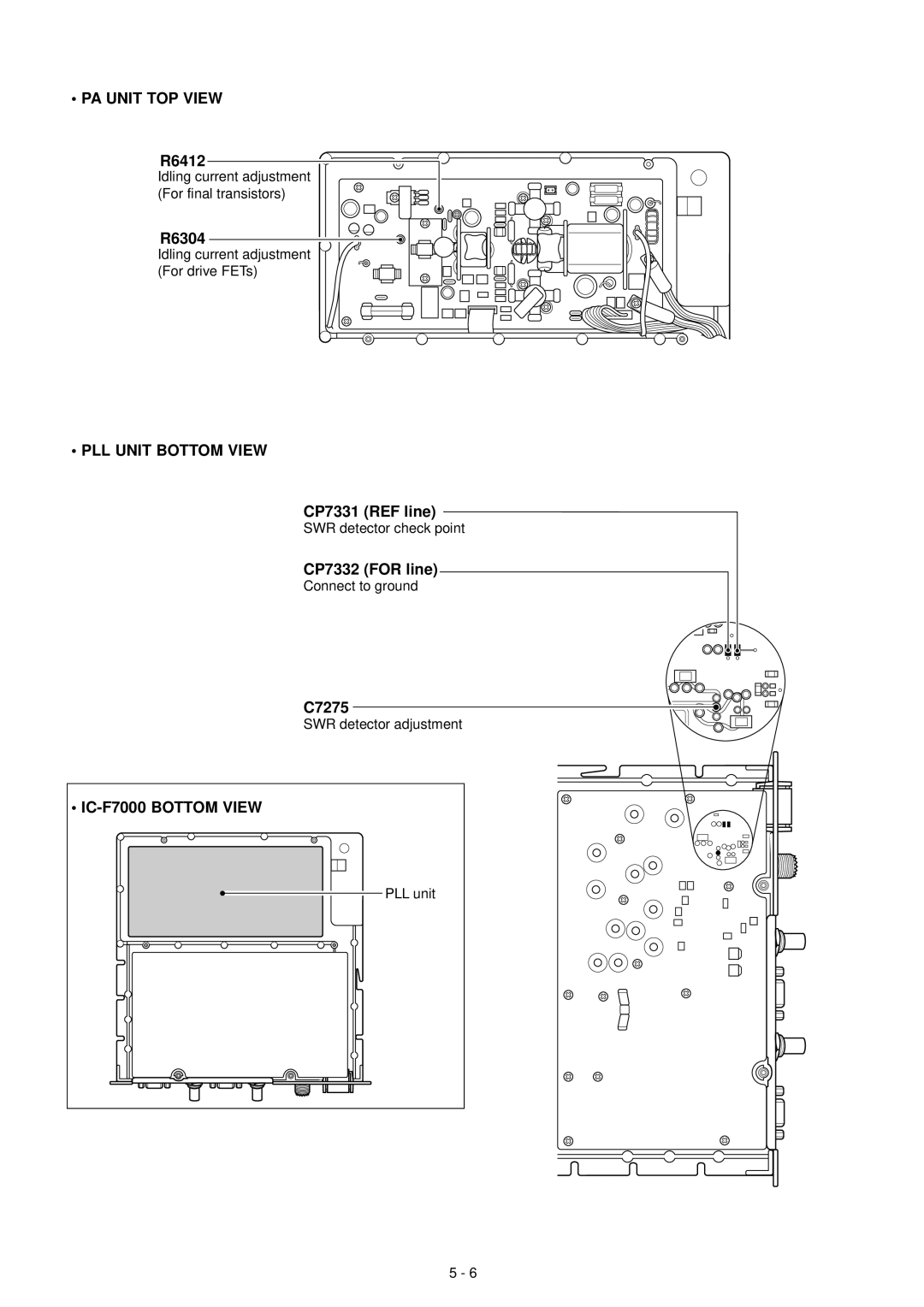 Icom IC-F7000 service manual PA Unit TOP View, PLL Unit Bottom View 